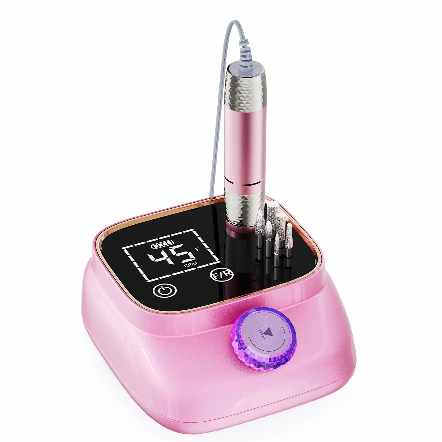 45,000 RPM Torno para Uñas Eléctricos, Lima Electrica Uñas Profesional, Pedicura, Pulido y Eliminación de gel de Uñas Acrílicas, para Uso Doméstico Salones de Uñas, Rosa