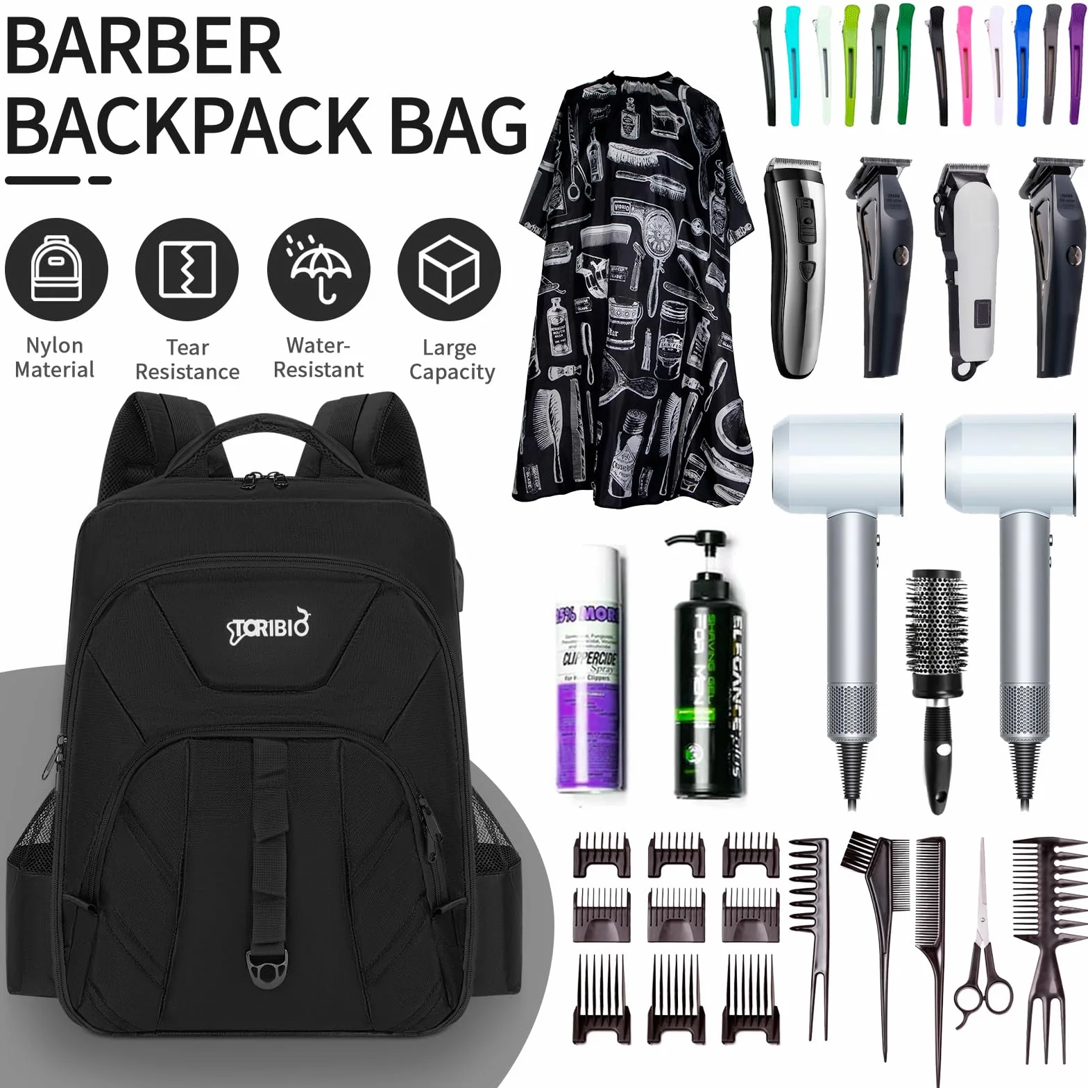 Barbería portaherramientas, barbería almacenamiento maleta, Clipper y accesorios organizador, peluquería mochila portátil para barbería, bolsa barber, negro