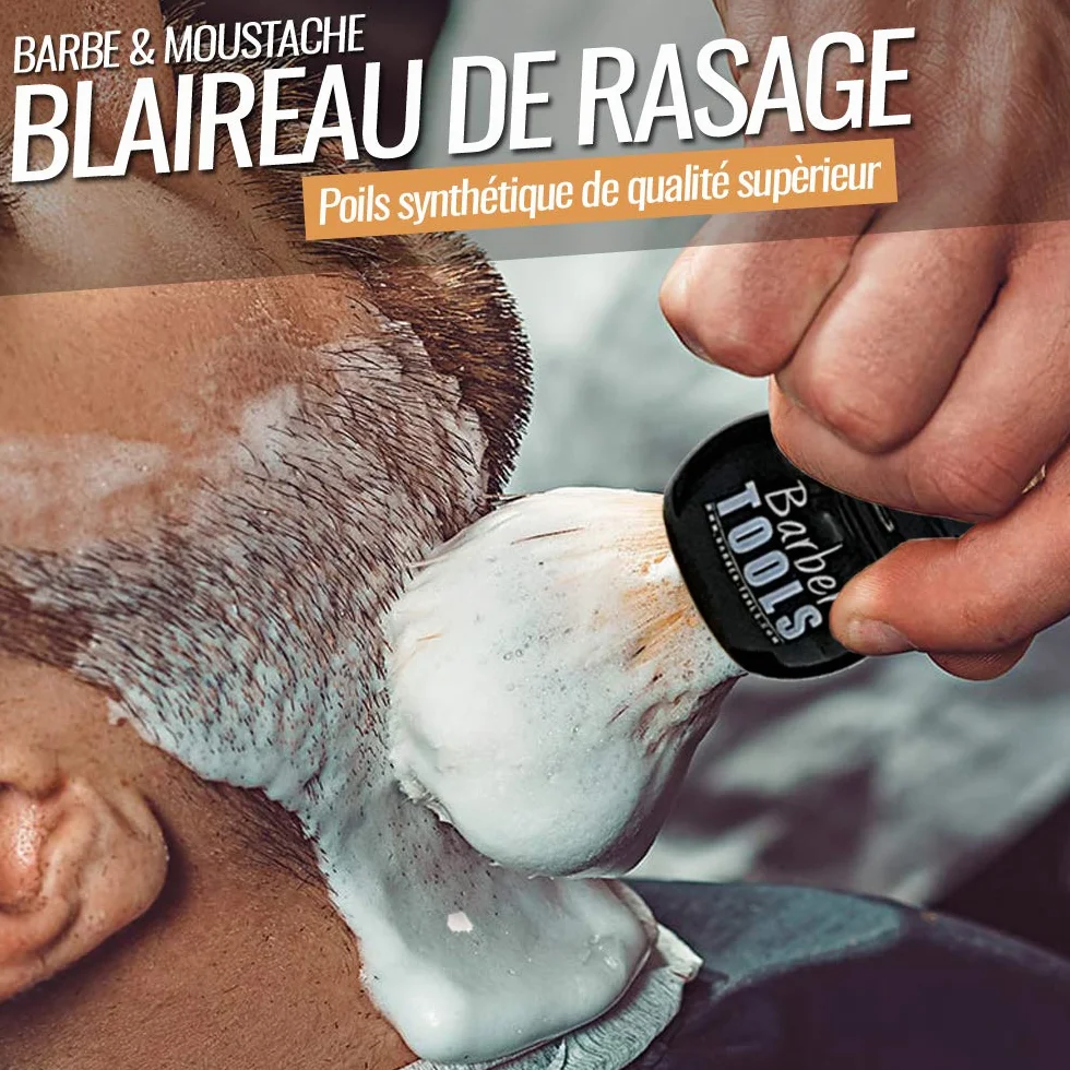 ✮ BARBER TOOLS ✮ Kit de afeitado - Maquinilla de afeitar de seguridad + 40 cuchillas dobles + Tejón de afeitar + Jabón de afeitar + Bálsamo para después del afeitado + Piedra de alumbre + Bolsa