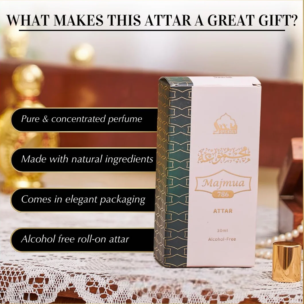 Aceite Majmua 786 Attar de Dukhni | Aceites de perfume árabe para hombres y mujeres | 30 ml de perfume puro, mezcla de perfume perfumado vetiver | Eid, Ramadán, Umrah regalos, fragancias islámicas