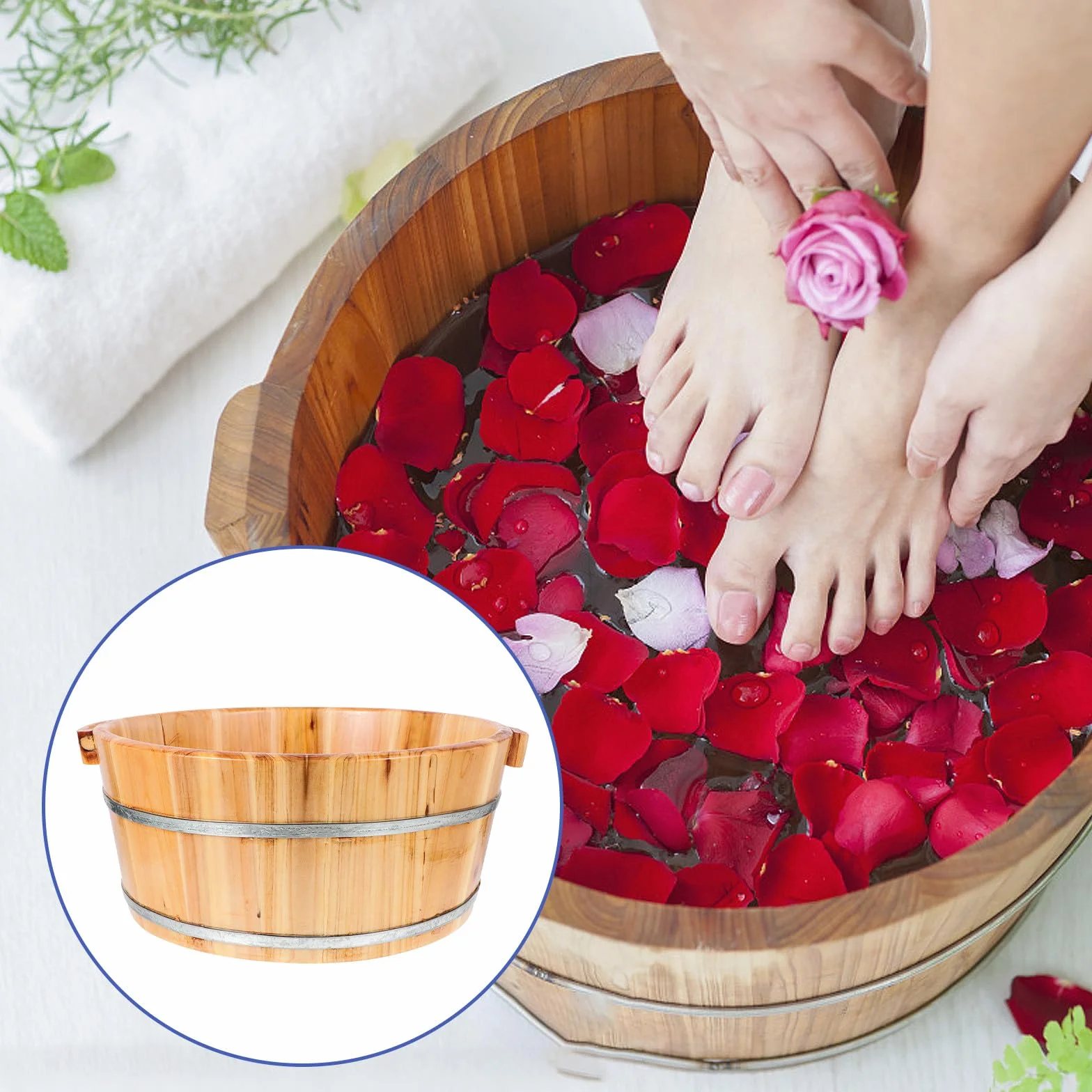 Cubo de Madera para Pies, Multuso y Reutilizable, Spa para Lavar Pies, Optimización de Espacio, para Baño en Casa