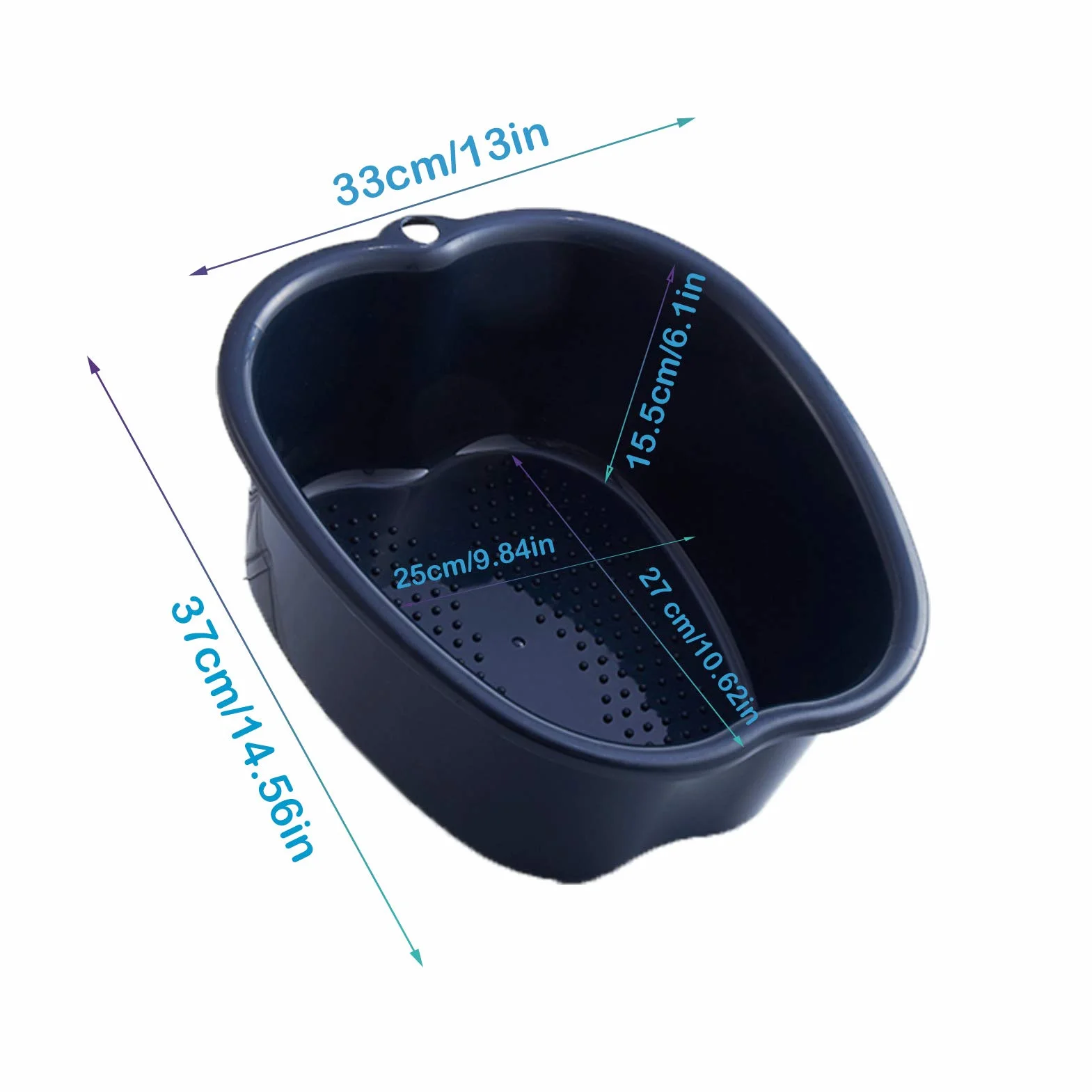 Cuenco grande de plástico para spa y pedicura, para pedicura, para pedicura, desintoxicación y masaje, perfecto para remojar tus pies, uñas y tobillos (White) (Black)