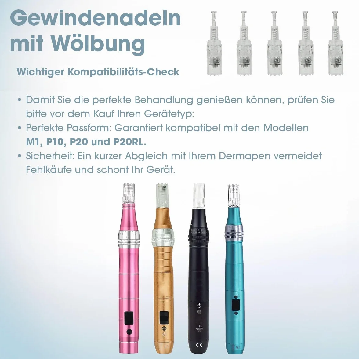 P-Beauty Dermapen M1 Cartuchos de aguja para microneedling – Cartuchos de aguja de repuesto para coche Derma Elektrik Pen M1 – Cierre de rosca WWWELLE – contra arrugas, acné y cicatrices (20 unidades