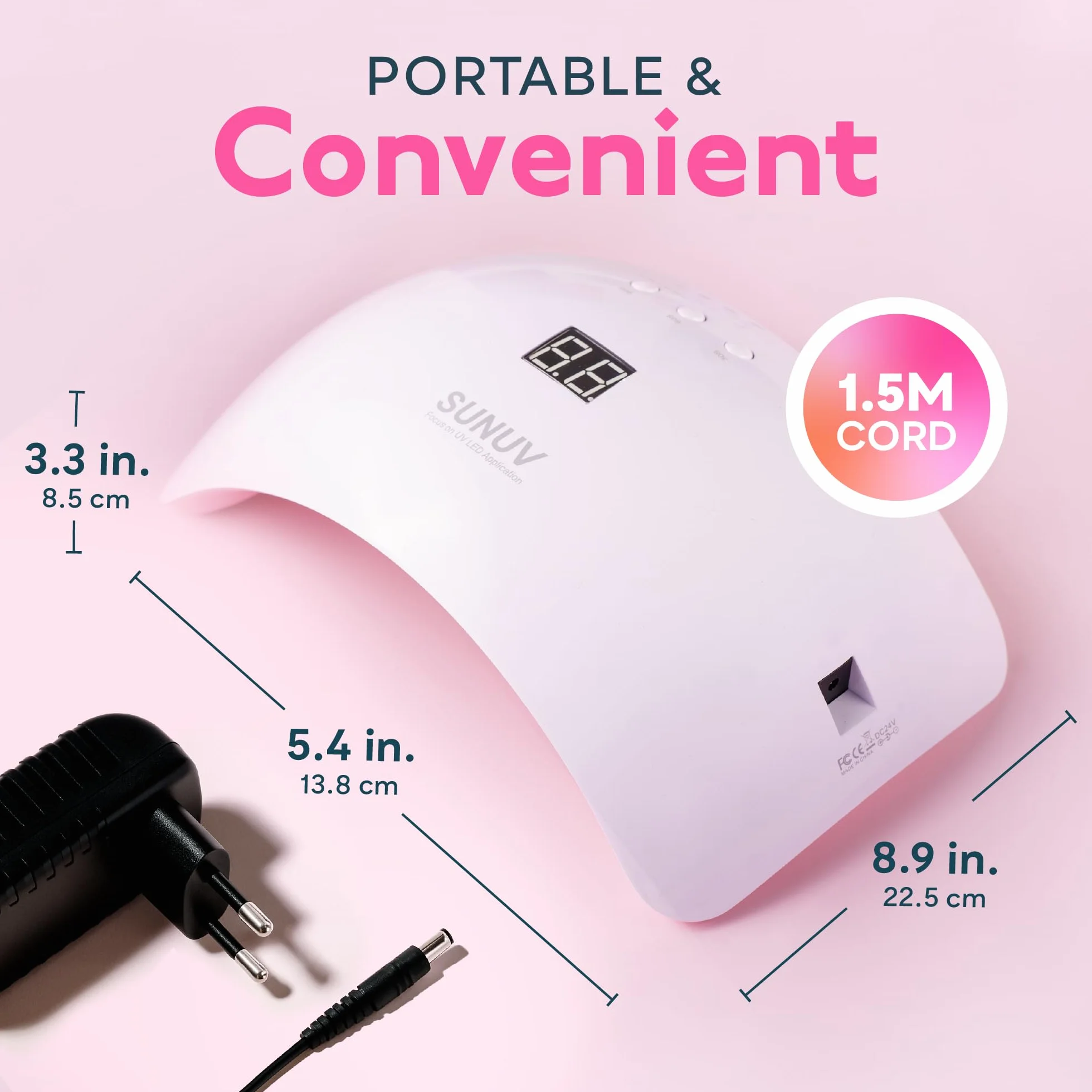 SUNUV Lámpara LED Uñas Lámpara de Uñas Secador de Uñas Rosa con Sensor de Inicio Automático, Pantalla LCD y Temporizador de 30/60/99s