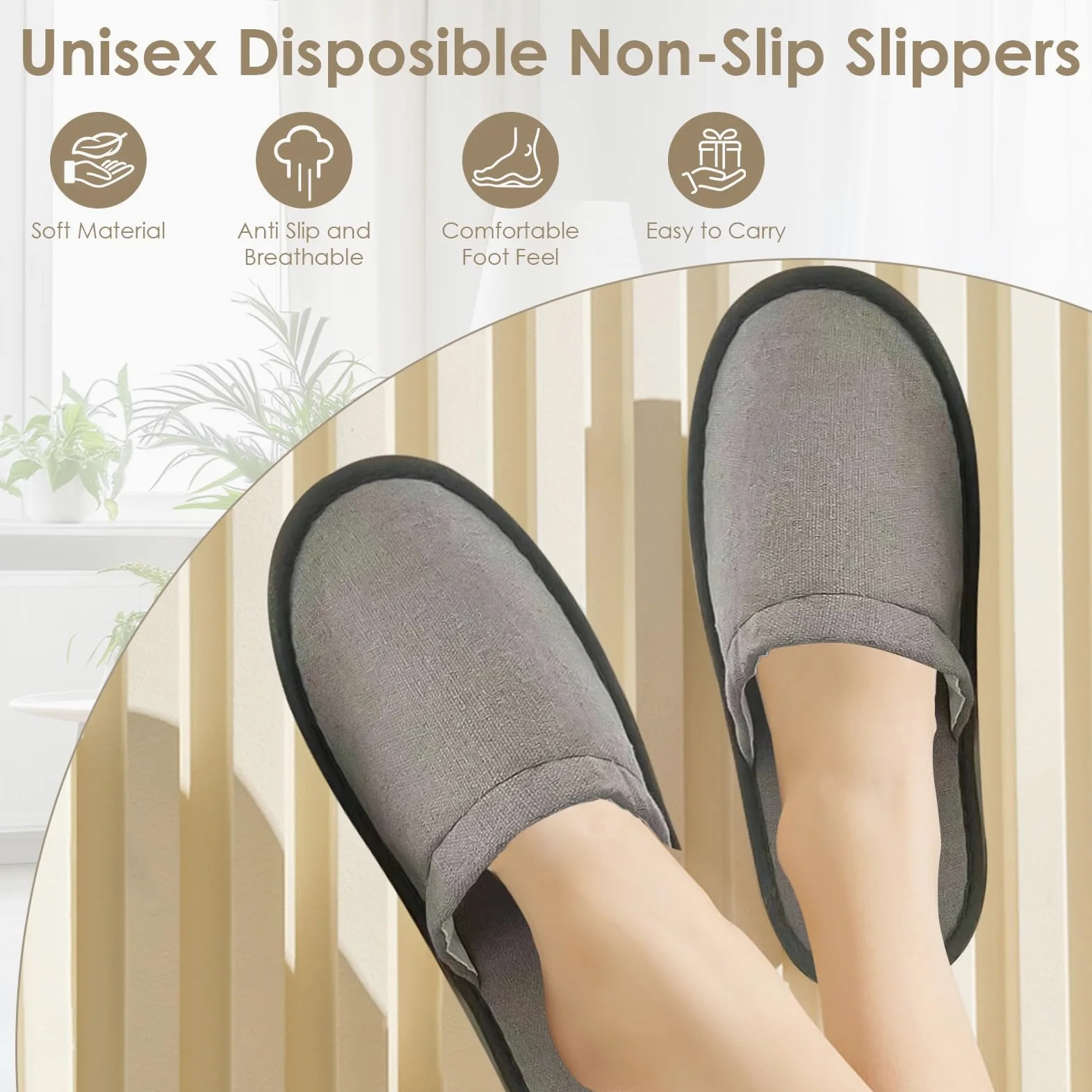 Buachois 30 Pares de Zapatillas de Hotel Desechables para Invitados, Zapatillas de Spa Antideslizantes Zapatillas a Granel para Viajes en Casa Zapatillas Suaves con Punta Cerrada para