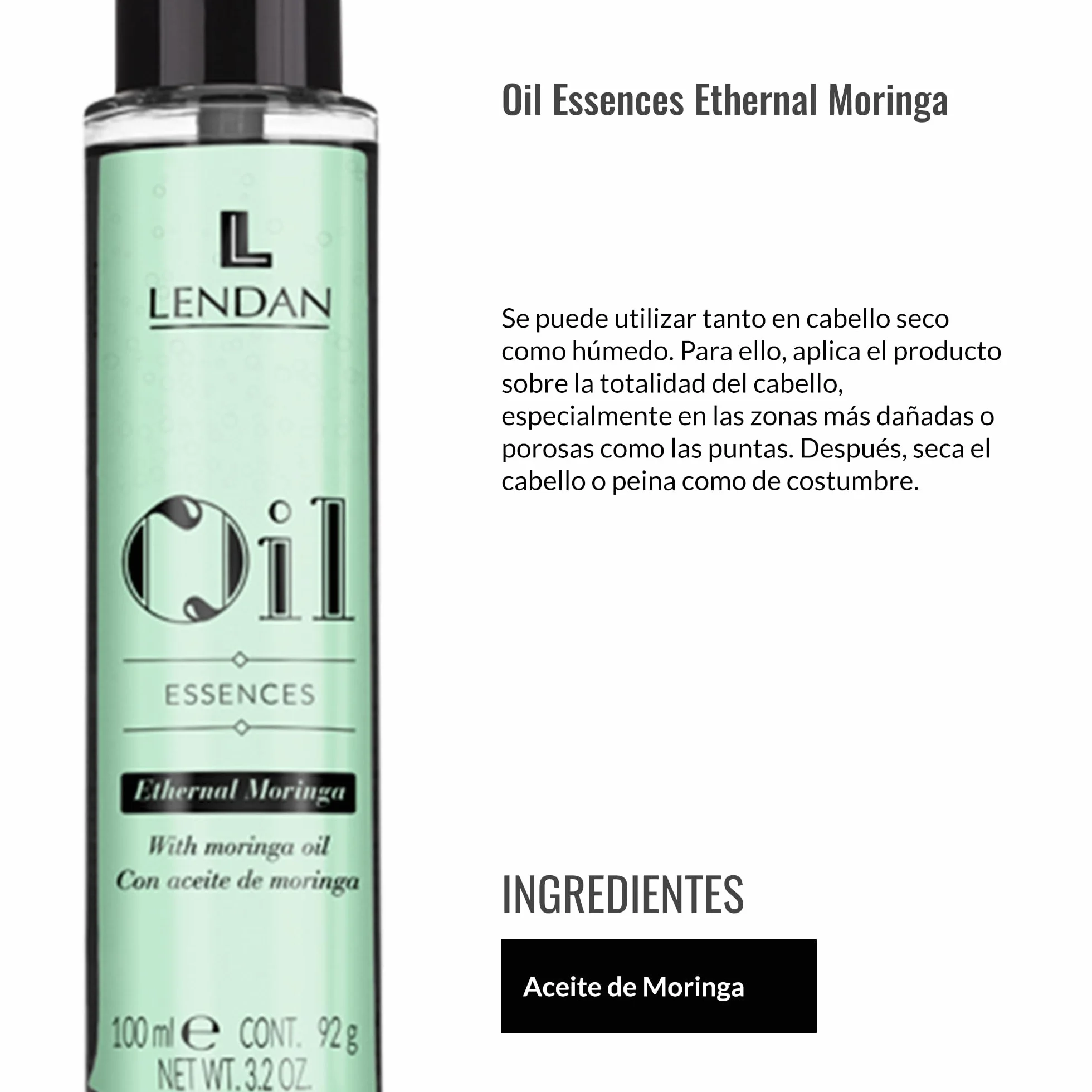 LENDAN - Aceite Capilar con Aceite de Moringa - 100 ml - Sérum para el Cabello - Rejuvenecedor Capilar - Hidrata, Nutre y Aporta Fuerza al Cabello