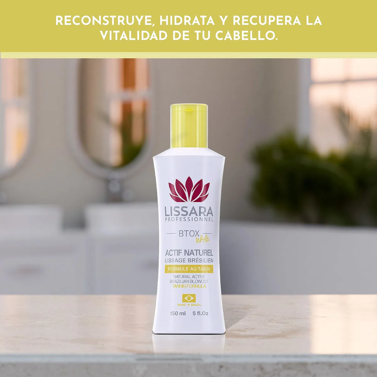 Tanin suavizante Lissara - Taninoplastia - White NATURAL ACTIVE - Sin formol - Tratamiento rejuvenecedor profundo en el hogar Sin humo Inodoro - Hecho en Brasil - 150ml