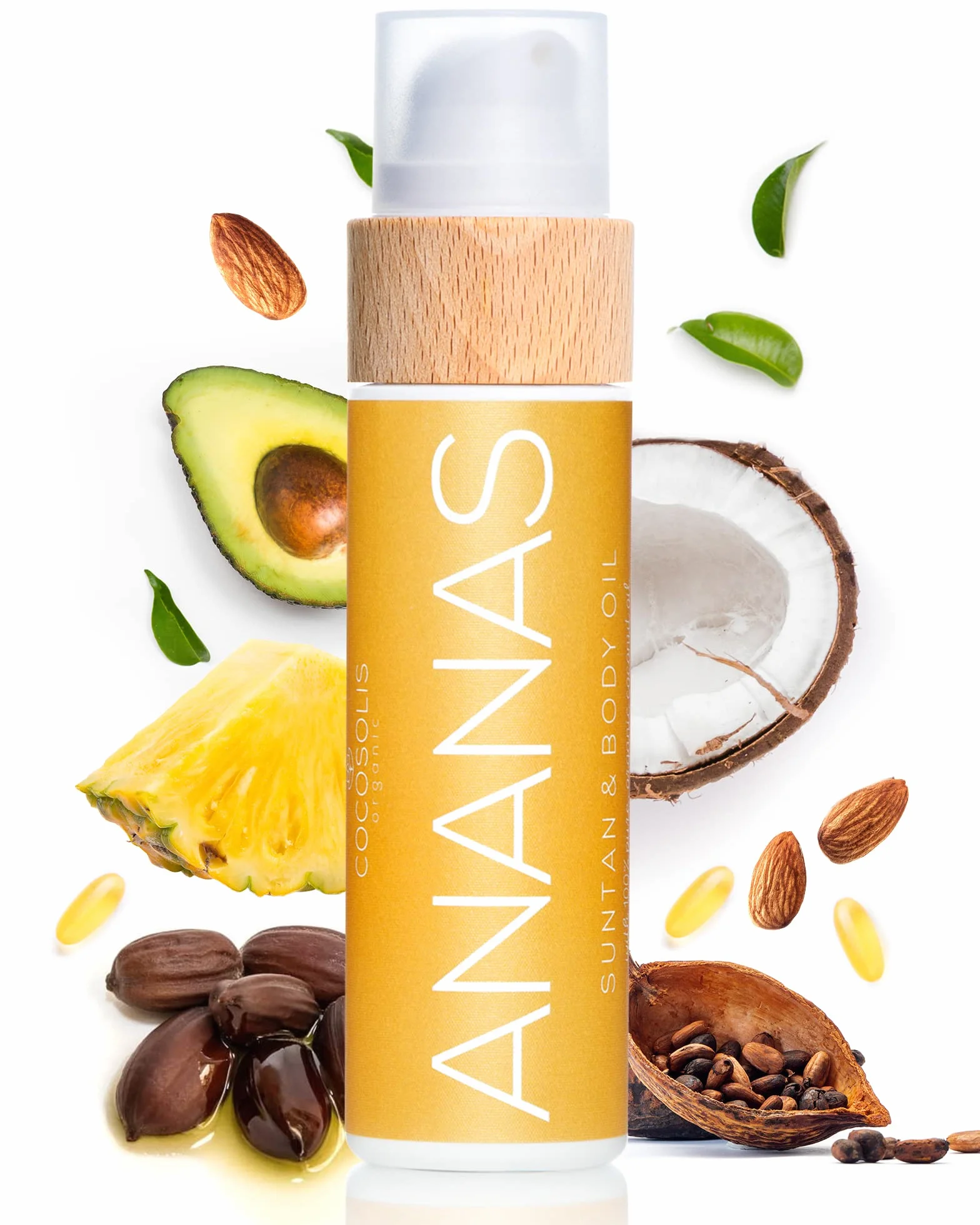 COCOSOLIS ANANAS Acelerador del bronceado - aceite de bronceado orgánico con vitamina E y aroma de piña para un bronceado intensivo rápido de chocolate - loción corporal nutritiva (110 ml)