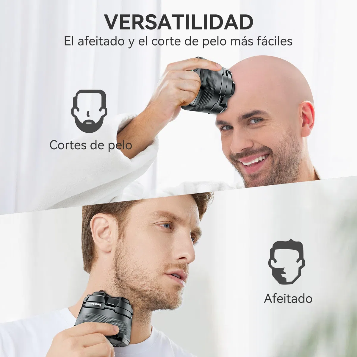 kensen Kit Afeitadora Cabeza Hombre, Maquina Afeitar Cabeza con Cabezal de Repuesto, 6D Cabezales Afeitadora para Calvos, Uso en Seco y Húmedo, Pantalla LED, 180 mins Uso, IPX6 Impermeable