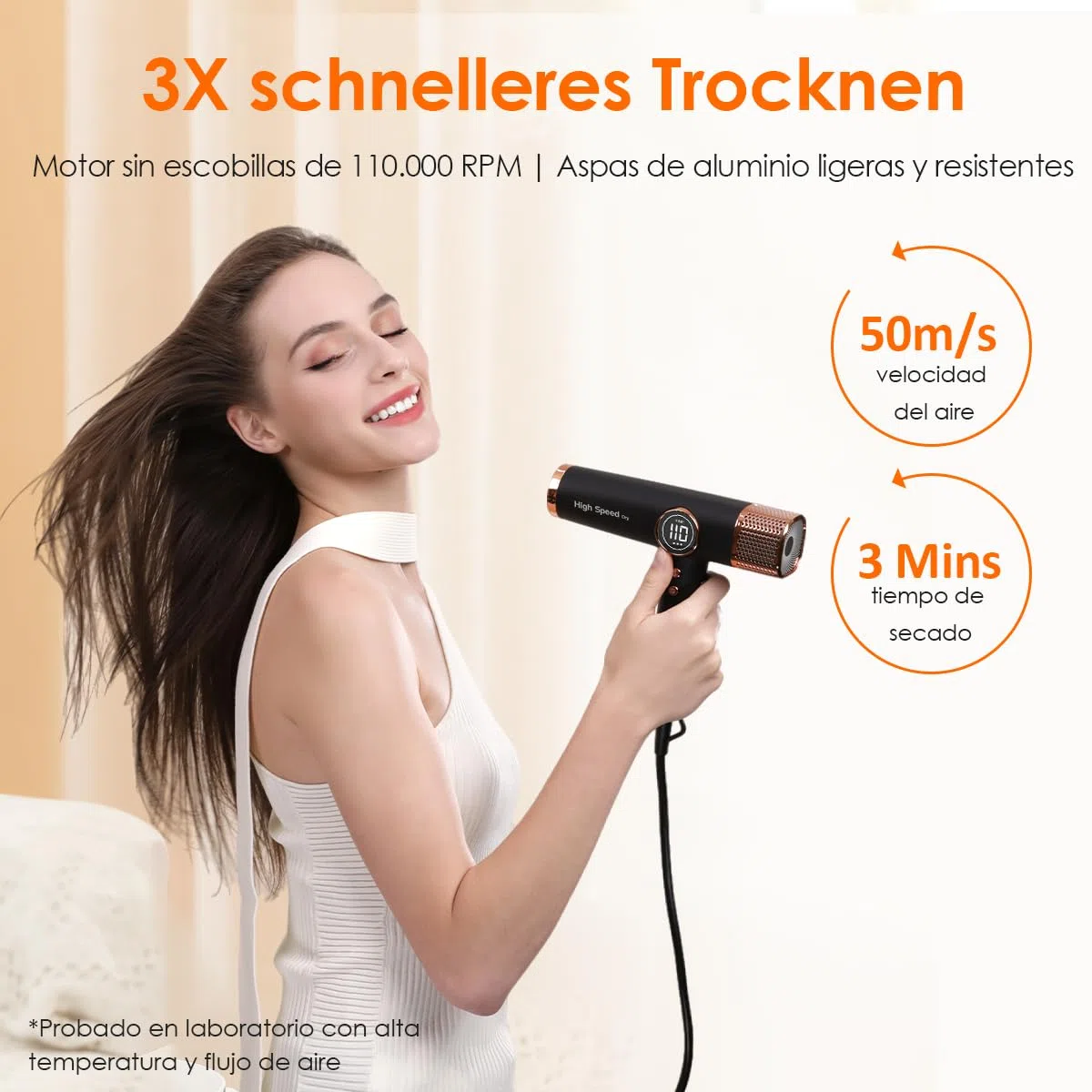 Faszin Secador de Pelo Profesional, Secador Rápido Ligero, Motor 110,000 RPM, Secador Pelo Iónico de 200 Millones para Mujeres y Hombres, Silencioso con 3 Boquillas Magnéticas (Negro y oro)