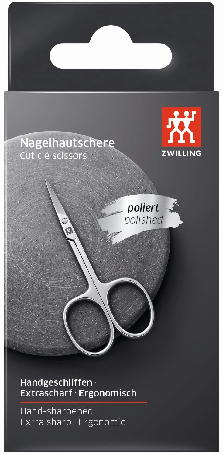 ZWILLING Tijeras para cutículas (Corte preciso para restos de cutícula, Filo afilado, Hipoalergénicas), Pulidas, Plata, 90 mm