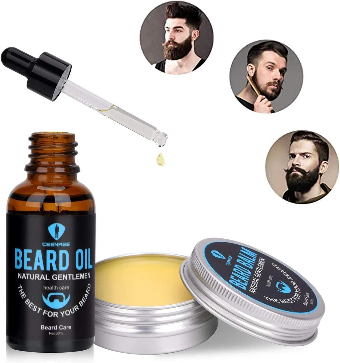 Kit de aseo de barba, kit de barba con aceite de barba, suero de crecimiento de la barba, bálsamo de barba, peine de barba, barba y bigote kit de crecimiento de barba regalo único para hombres