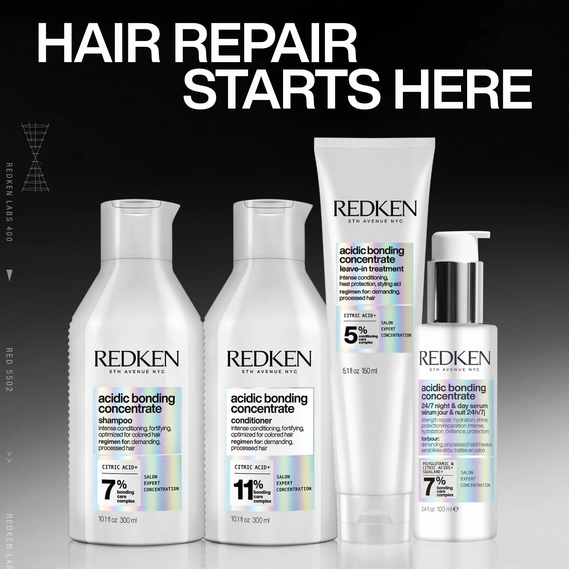 Redken Sérum 24/7 Día y Noche Sin Aclarado para Cabello Dañado con Ácido Cítrico, Ácido Poliglutámico y Escualano, Reparación Profunda y Fragancia a Lavanda, Acidic Bonding Concentrate