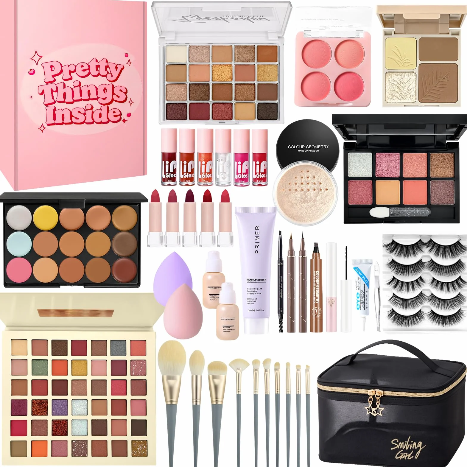 Kit Maquillaje Mujer, Set Regalo Maquillaje Adolescente, Kit de Estuche Maquillaje Profesional Completo con Paleta Sombras de Ojos Paleta de Corretores Contorno Fondo Mascara Brillo Labial Línea Ojos
