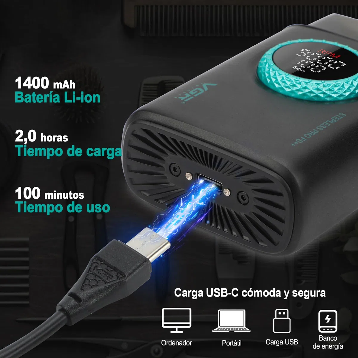 VGR 377 Afeitadora de Aluminio para Hombres, Maquinilla de Afeitar Eléctrica para Afeitarse la Cara con Doble Lámina, 21 Velocidades y 9000 RPM, con Motor de 21 Velocidades, Pantalla LED