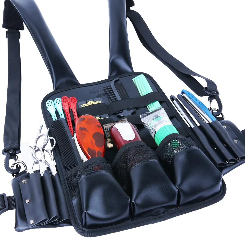 Bolsa para tijeras de peluquería, bolsa de cuero para aparejos de pecho, chaleco, herramientas de corte de pelo y tijeras de peluquería, 13 x 9.7 pulgadas