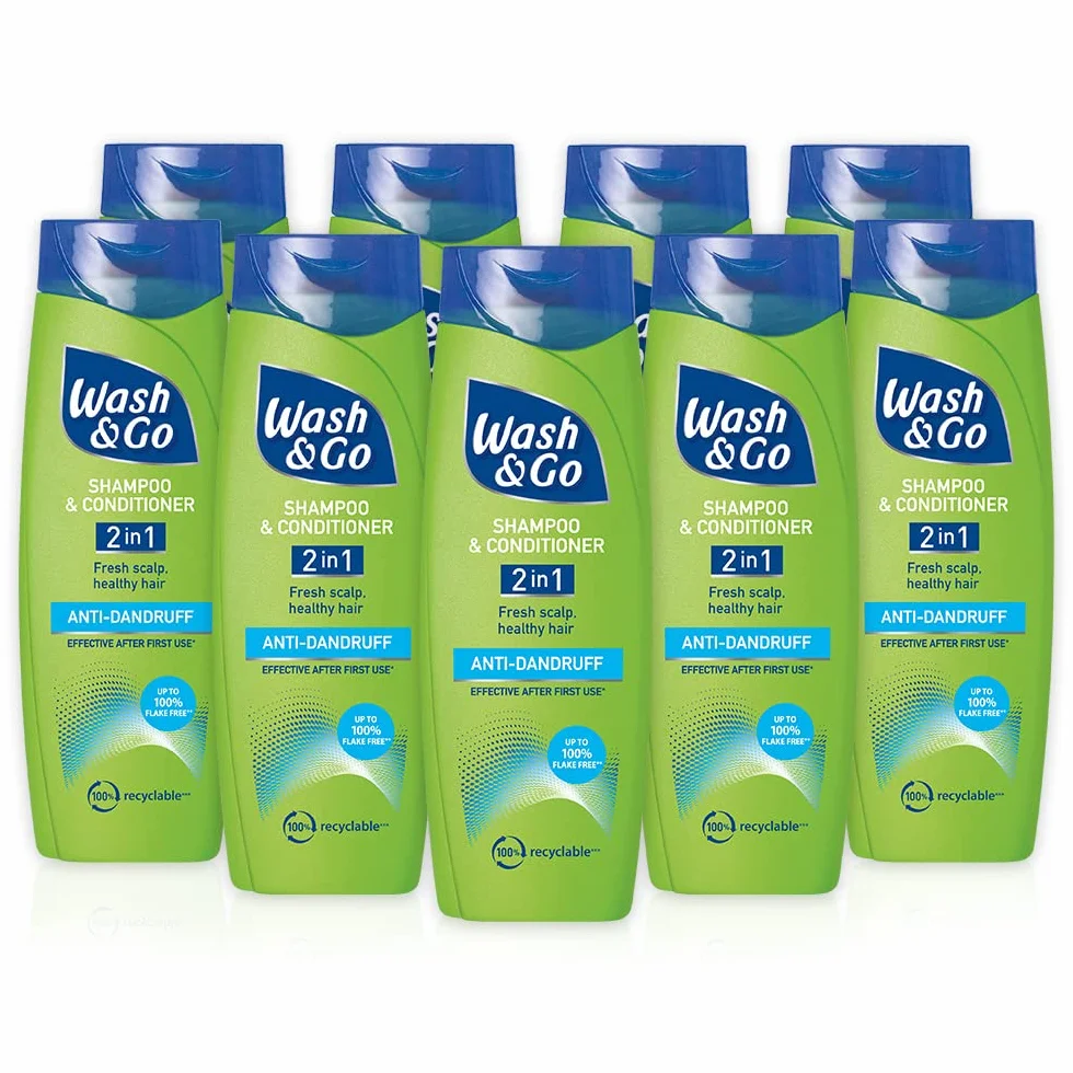 Wash & Go 2 en 1 Champú y Acondicionador Anticaspa, Paquete de 9