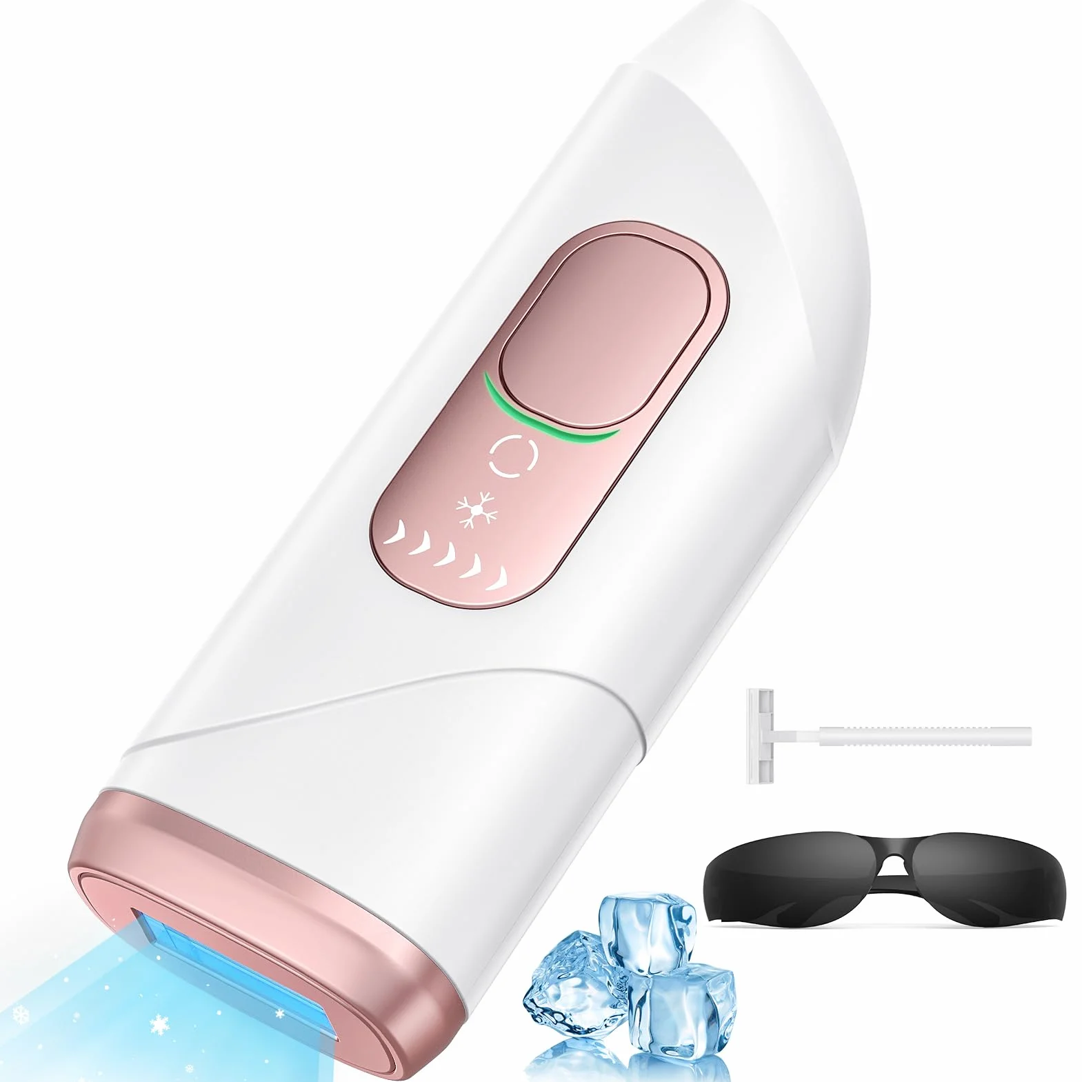 Depiladora Laser Indolora con Función De Refrigeración, Depiladora Luz Pulsada 5 Niveles de Energía, Maquina Laser Depilacion Casa para Rostro, Bikini y Cuerpo, Blanco