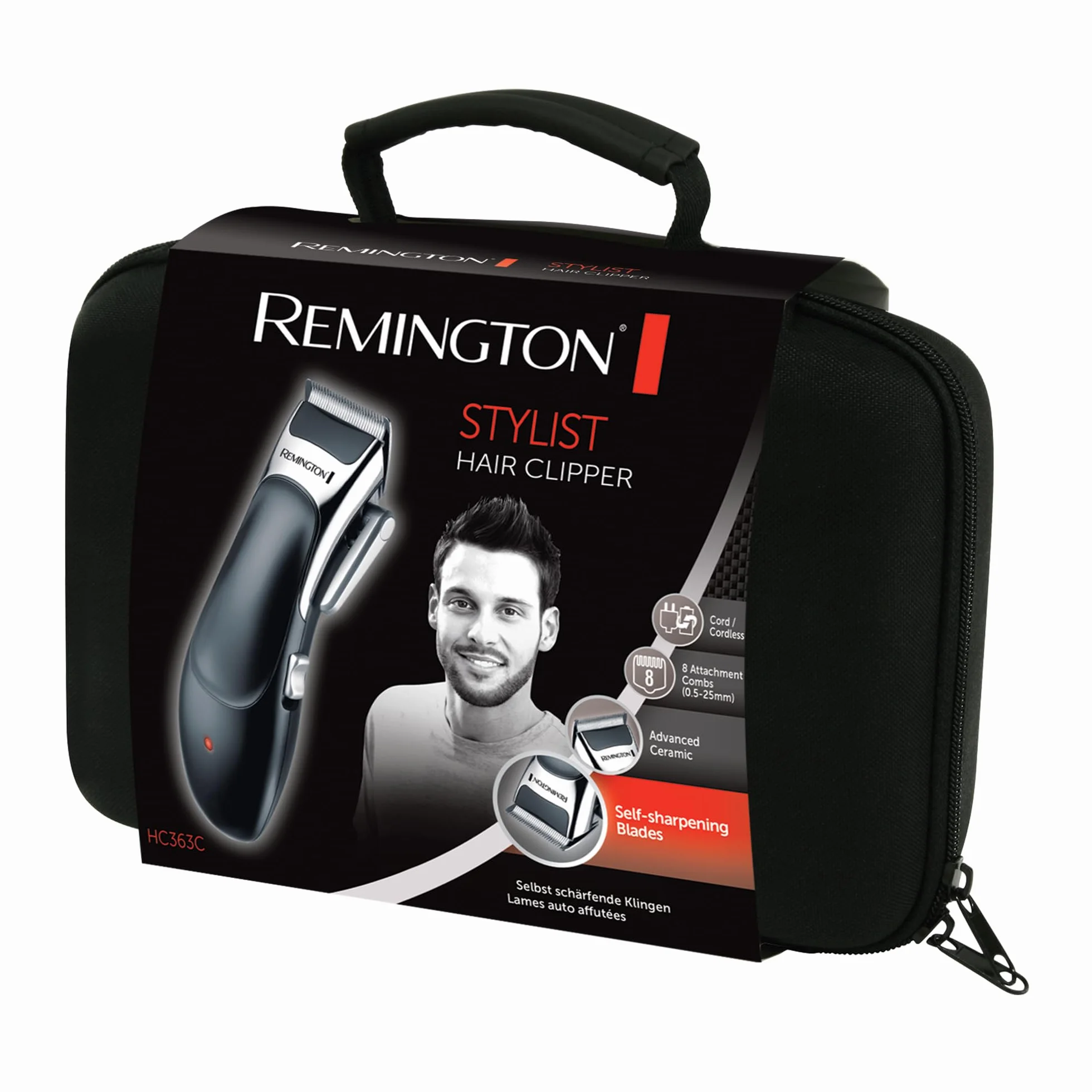 Remington Máquina de Cortar Pelo Stylist, Cortapelos con Cable e Inalámbrico, Cuchillas de Cerámica Avanzada, 8 Peines, 40 min Autonomía, Palanca Selección Longitud, Maletín y 5 Accesorios - HC363C, unisex.