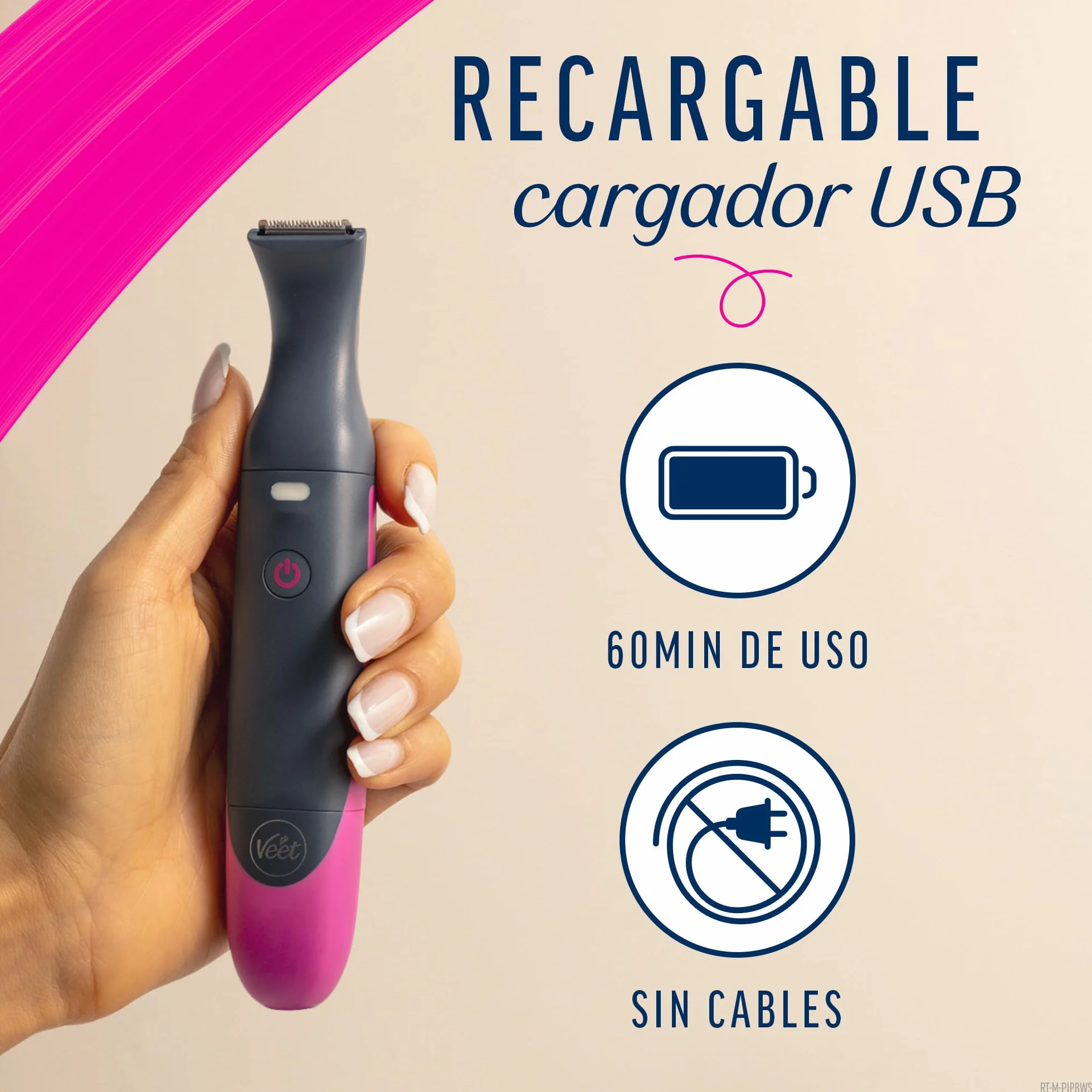 Veet Recortadora Todo en Uno, Bikini y Cuerpo Completo, Cara y Cejas, Rasuradora Mujer Zona Íntima Resistente al Agua, Con 2 Cabezales y 4 Peines para precisión, con Cargador USB