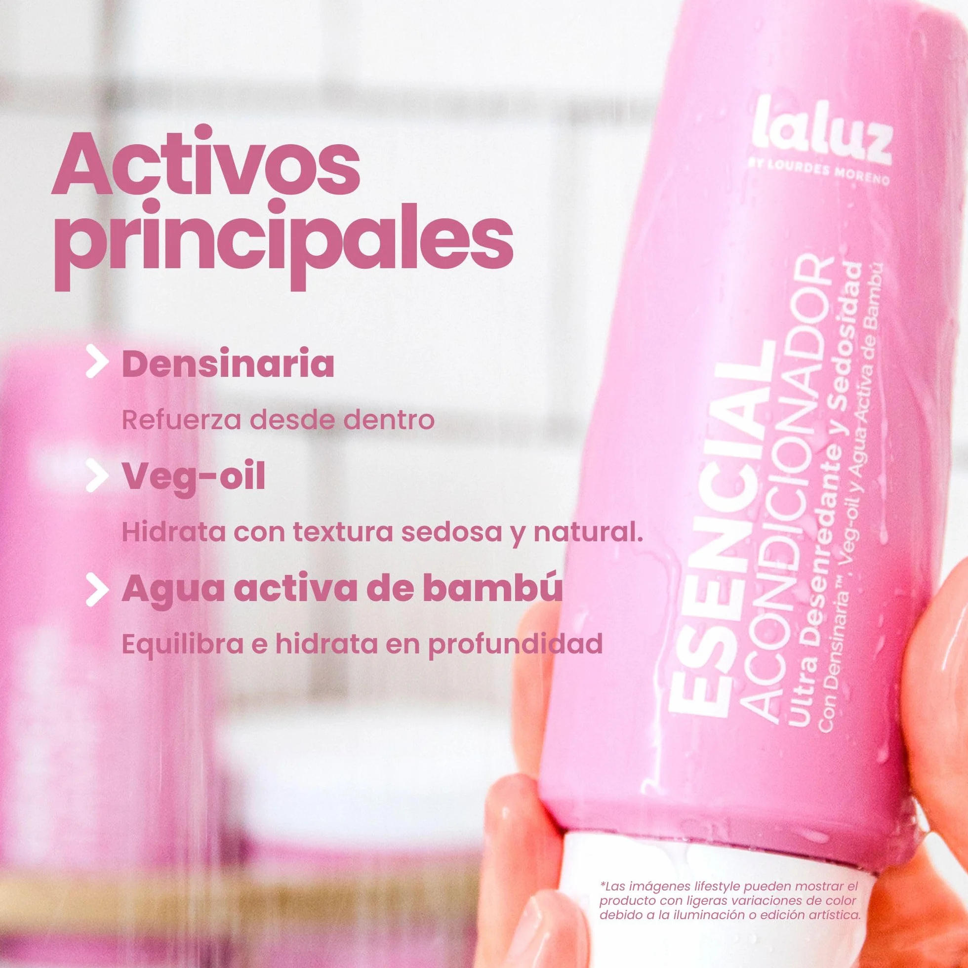 LaLuz by Lourdes Moreno | Esencial Acondicionador Capilar Diario | Desenreda, Hidrata y Aporta Elasticidad Sin Aplastar | Con Densinaria y Agua de Bambú | Cabello Suave, Suelto y Manejable | 250 ml