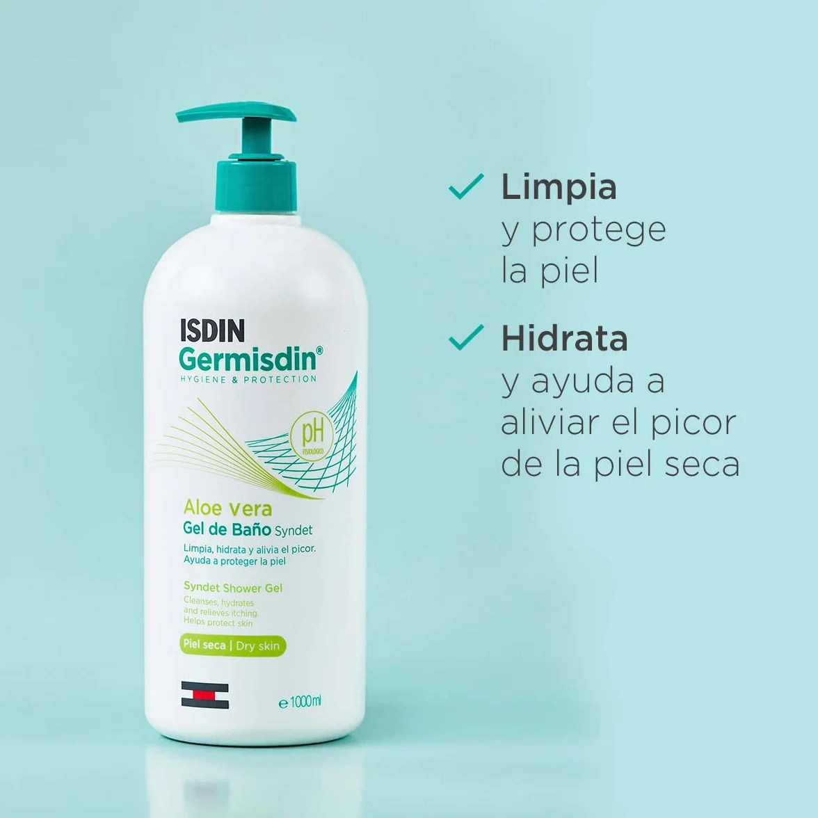 ISDIN Germisdin Aloe Vera Gel de Baño Syndet 1 L Paquete de 2 Higiene Corporal