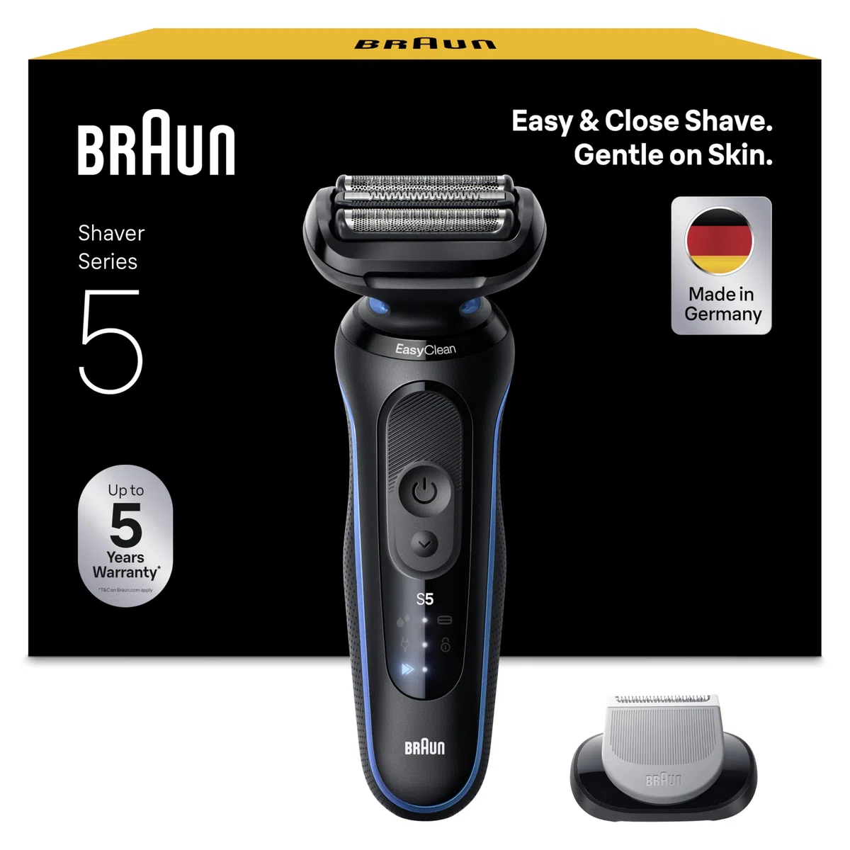 Braun Series 5 Afeitadora Eléctrica Hombre, 52-B1600S, Azul | Máquina de Afeitar Resistente al Agua, Recargable, 50 Min de Uso, con Cabezal de Recortadora Corporal