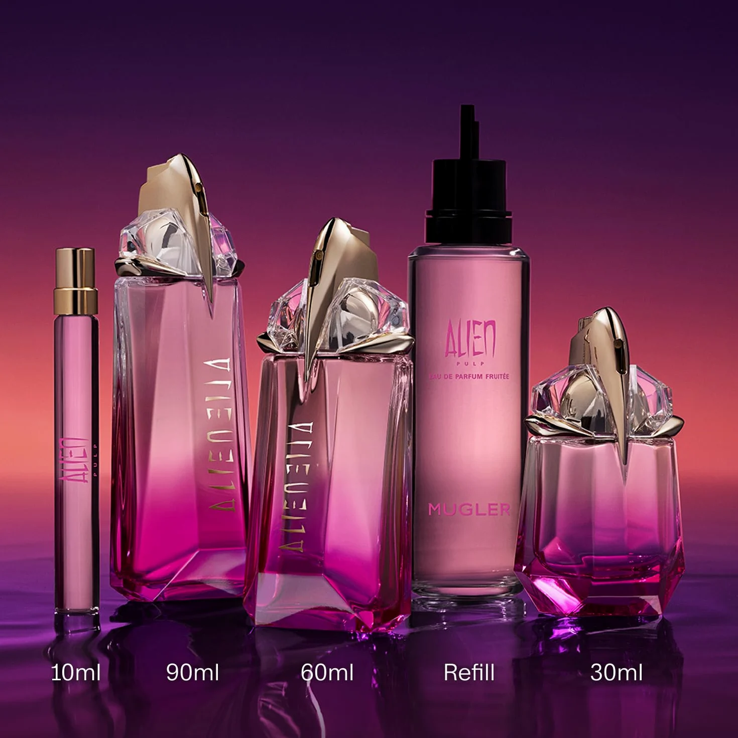 Mugler Alien Pulp Eau de Parfum, Perfume para Mujer, Fragancia Floral Frutal, Aroma Supra Delicioso, Jazmín Cremoso y Almizcles Aterciopelados en Icónico Frasco Recargable