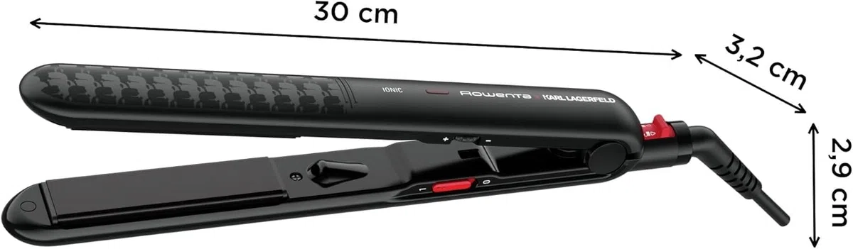 Rowenta x Karl Lagerfeld Optiliss Ionic, Plancha de pelo con revestimiento cerámico para un pelo suave, 10 temperaturas hasta 230º, alisado eficiente, rizos y ondas, negro, SF323L