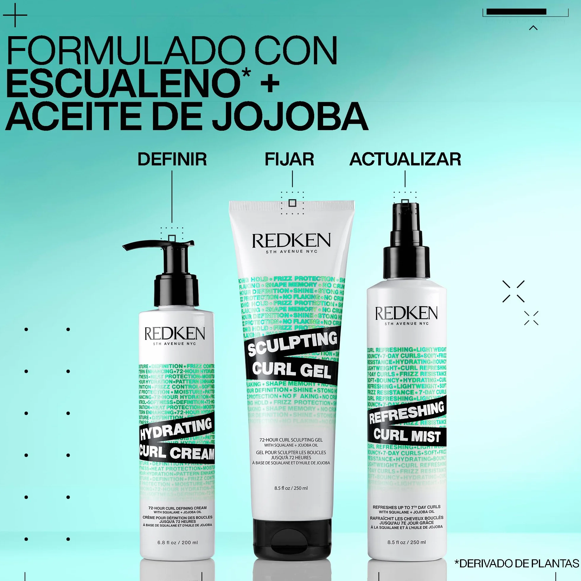 Redken, Gel Fijador de Rizos, Cabello Rizado y Encrespado, Hidrata y Fija los Rizos, Fórmula con Aceite de Jojoba y Escualeno, Hybrid Curl Stylers, 250ml