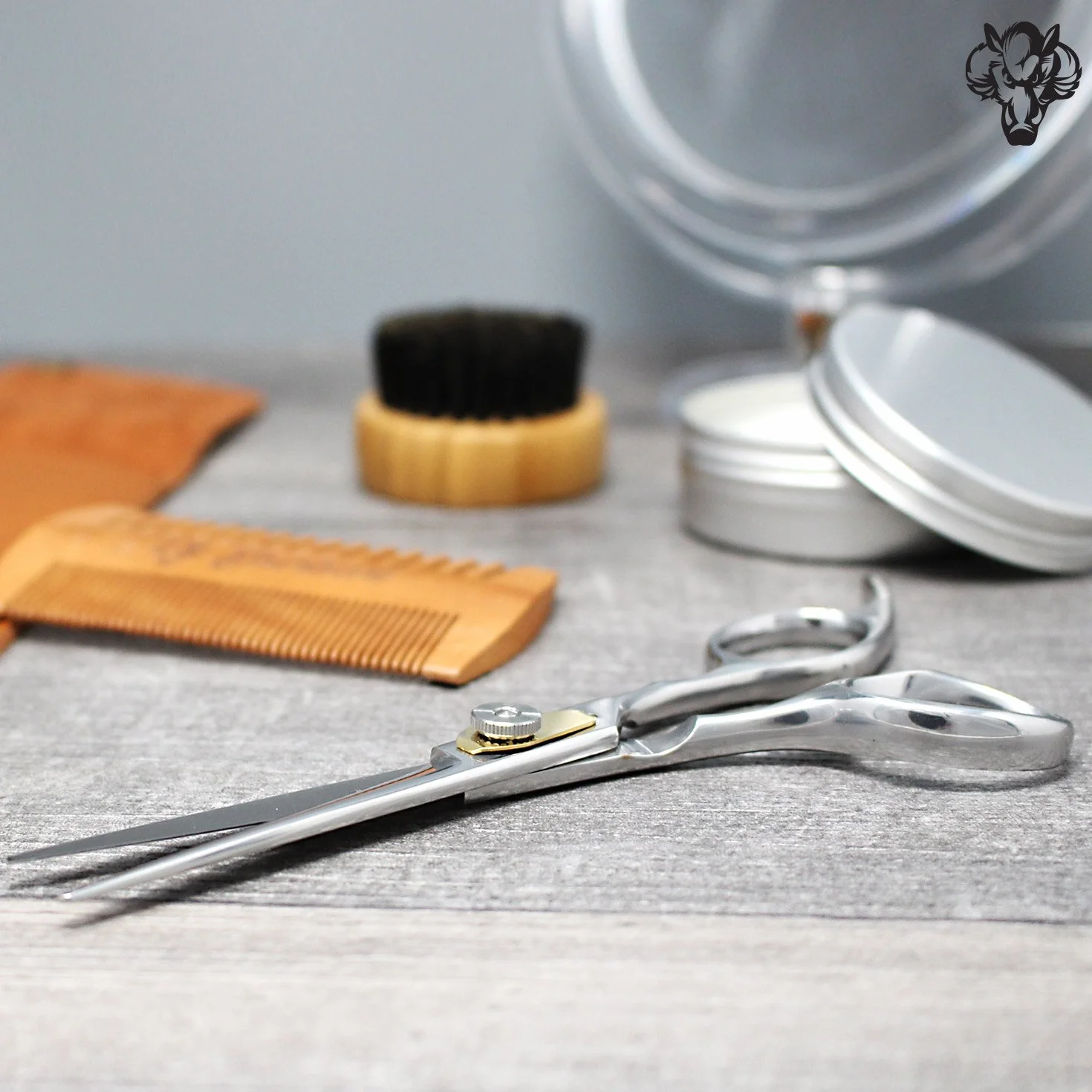 Tijeras para Barba + Estuche de Cuero Sintético – Tijeras de barbero profesional para cuidar y recortar la barba y bigote