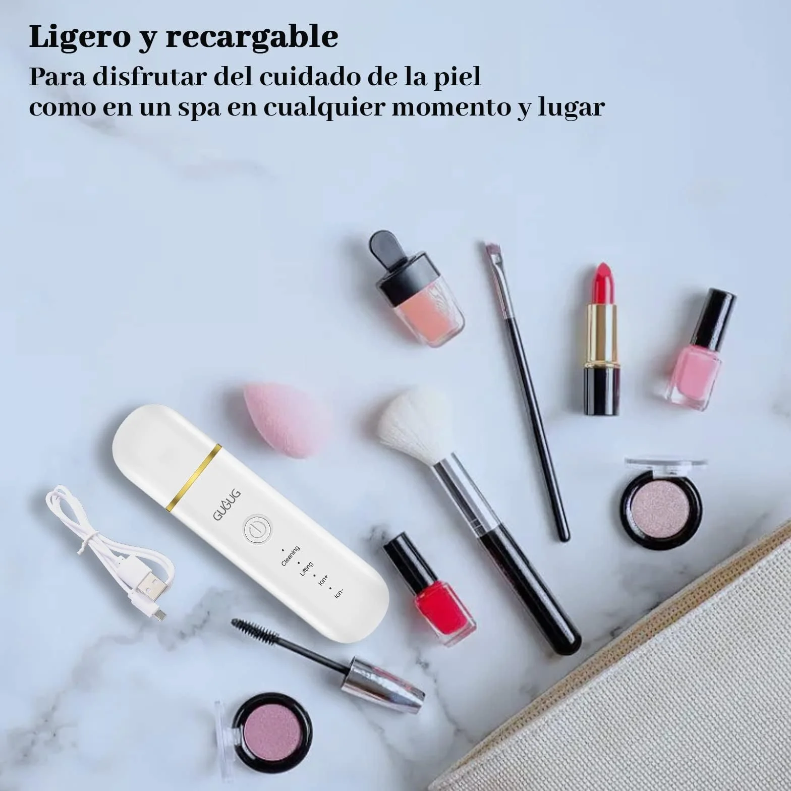 GUGUG Peeling Ultrasónico Facial, Skin Scrubber, Limpiador Facial, Exfoliación de Cara 4 Modos para Limpiar los Poros y Cuidar la Piel, USB Recargable, Dispositivo de Belleza