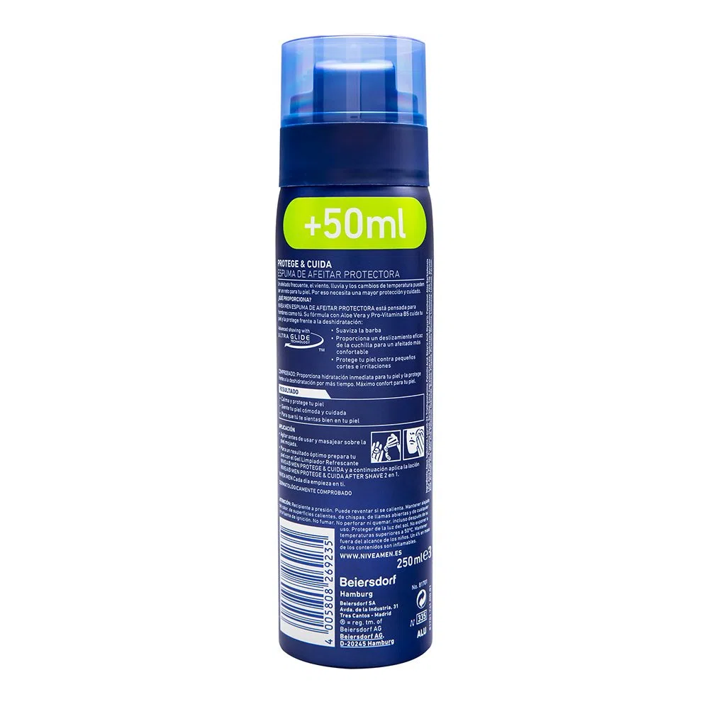 NIVEA MEN Protege & Cuida Espuma de Afeitar Protectora (1 x 200 ml), espuma facial con tecnología Ultra Glide, cuidado facial sin irritaciones para todo tipo de piel