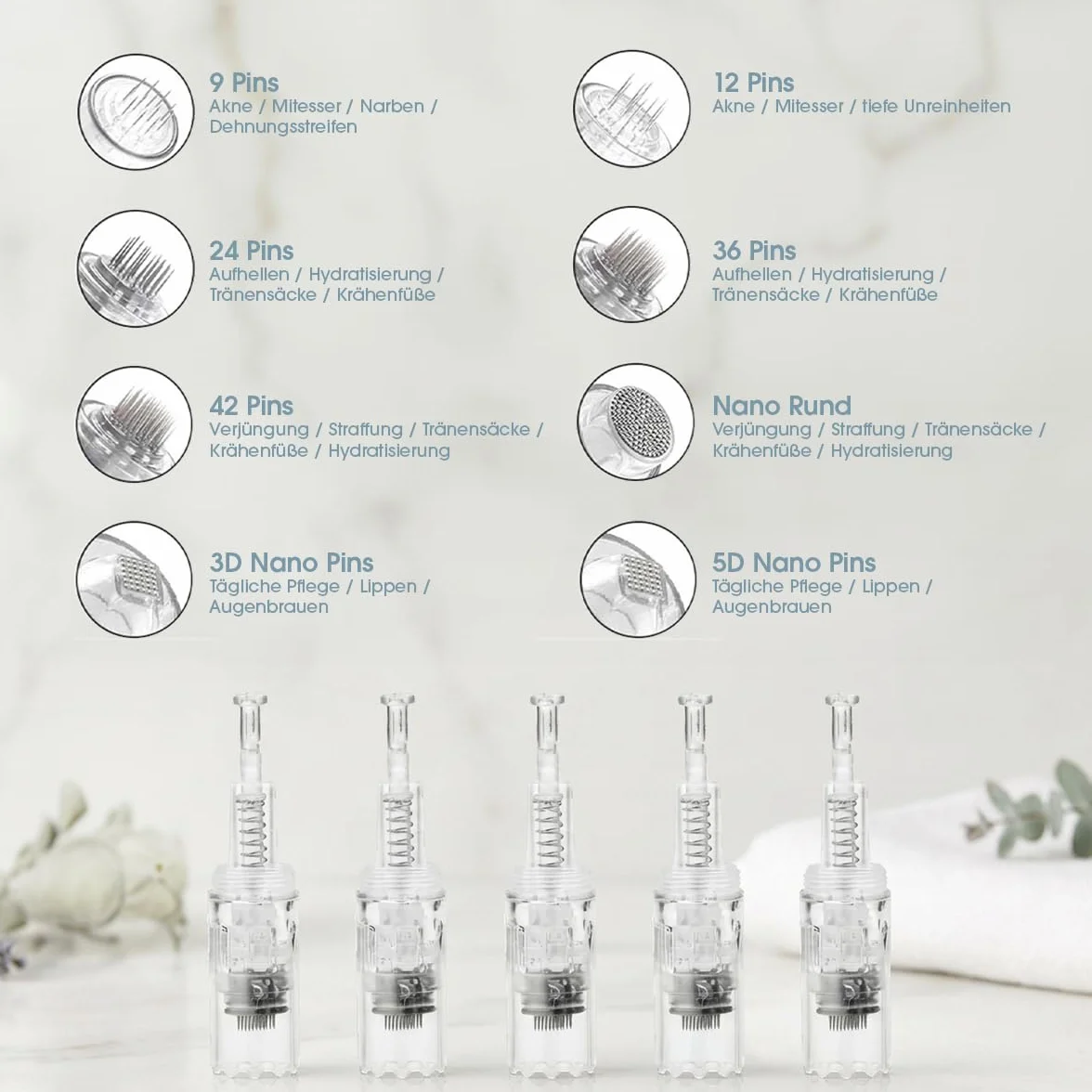 P-Beauty Dermapen M1 Cartuchos de aguja para microneedling – Cartuchos de aguja de repuesto para coche Derma Elektrik Pen M1 – Cierre de rosca WWWELLE – contra arrugas, acné y cicatrices (20 unidades