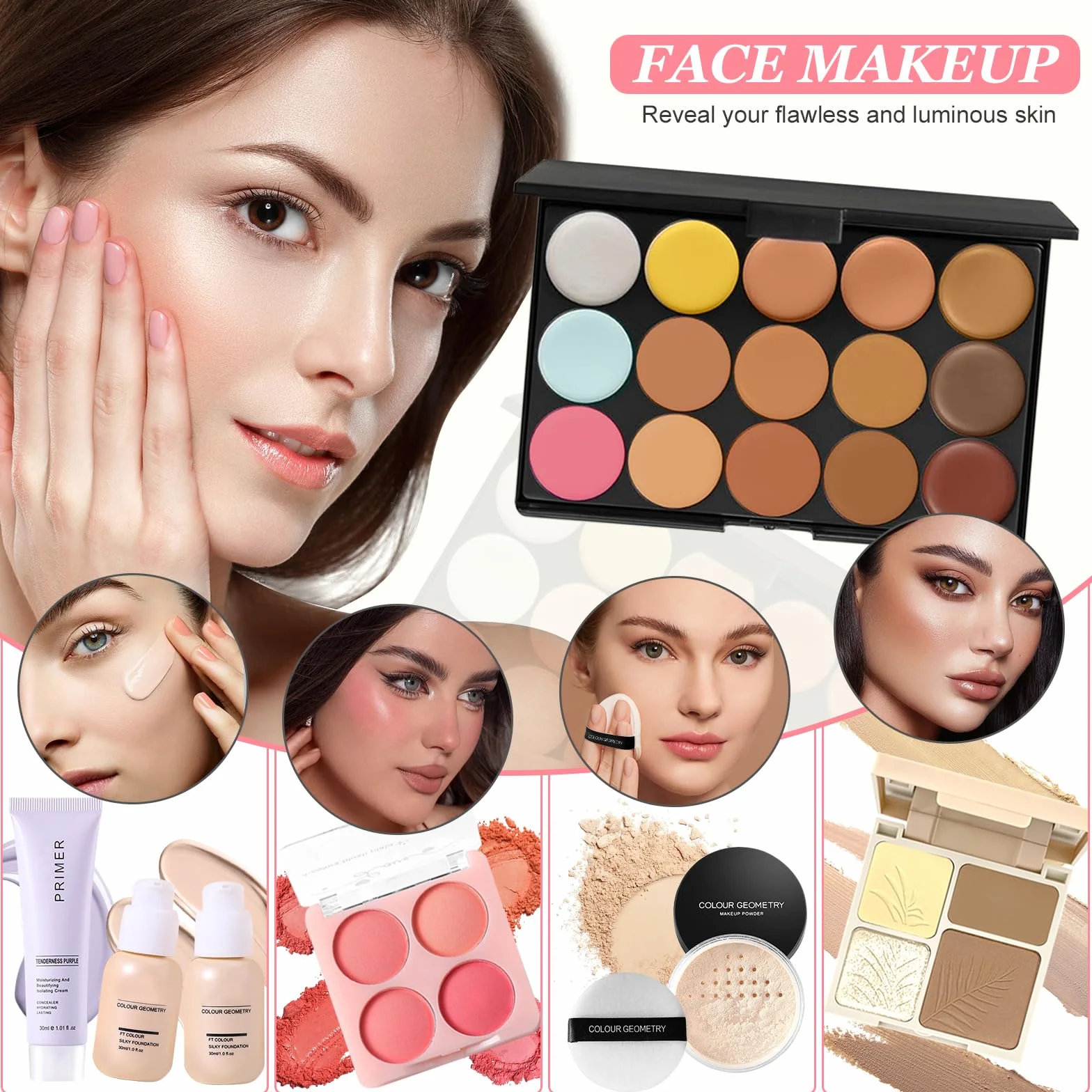 Kit Maquillaje Mujer, Set Regalo Maquillaje Adolescente, Kit de Estuche Maquillaje Profesional Completo con Paleta Sombras de Ojos Paleta de Corretores Contorno Fondo Mascara Brillo Labial Línea Ojos