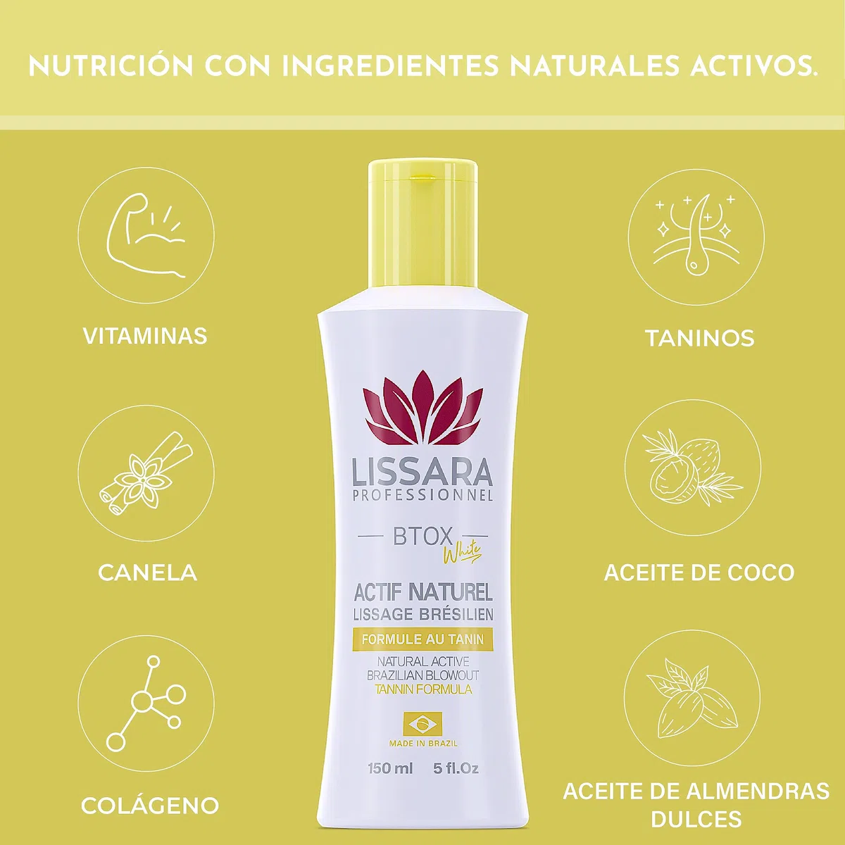 Tanin suavizante Lissara - Taninoplastia - White NATURAL ACTIVE - Sin formol - Tratamiento rejuvenecedor profundo en el hogar Sin humo Inodoro - Hecho en Brasil - 150ml