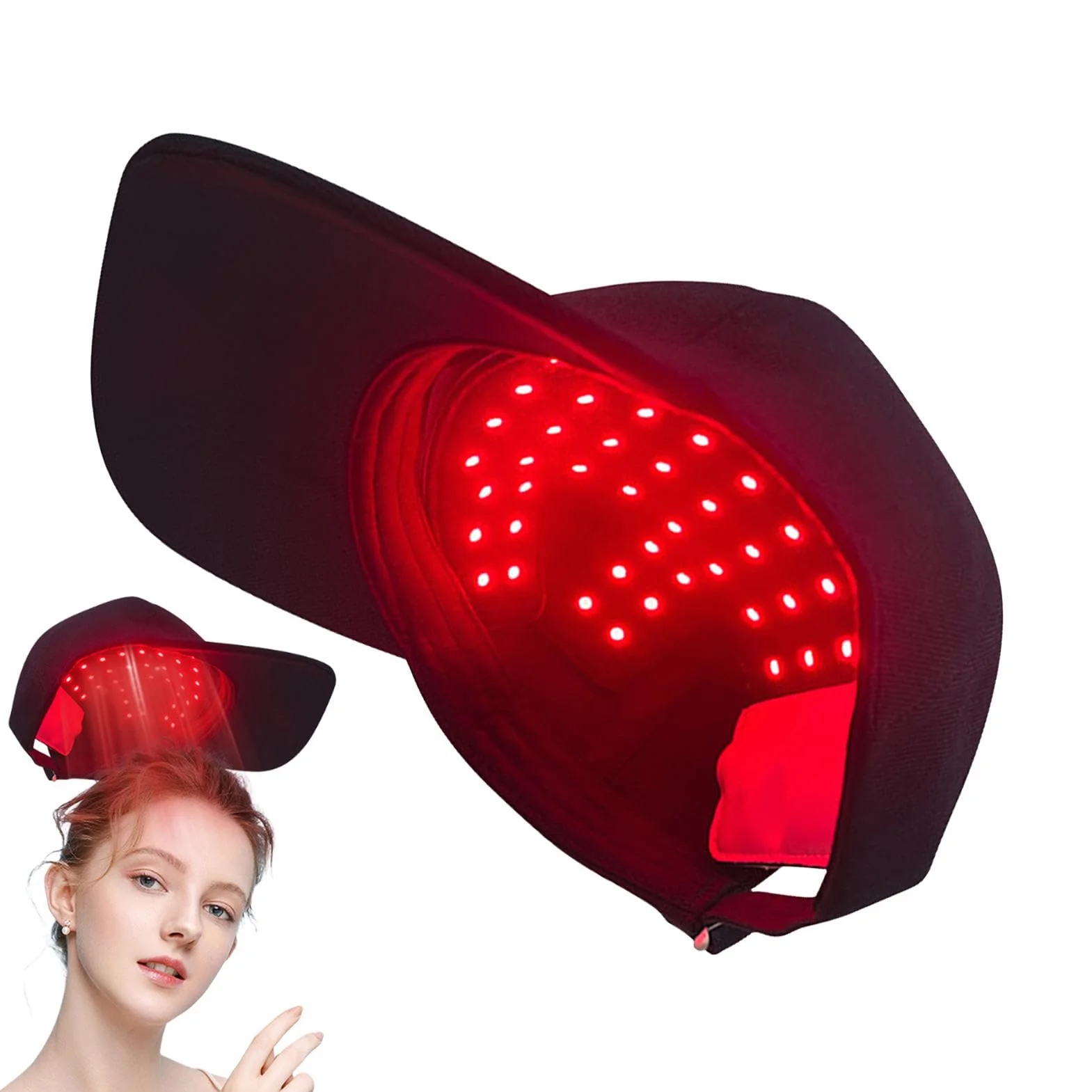 Gorra LED crecimiento cabello infrarroja recargable inalámbrica 450nm 660nm 850nm negro