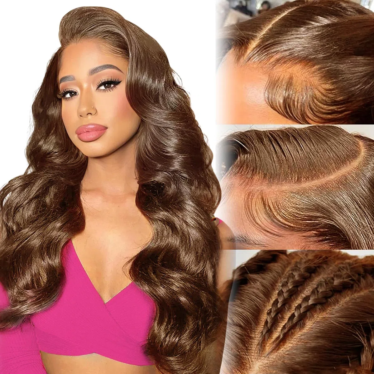 Pelucas Mujer Pelo Natural Humano Chocolate Brown 13x6 HD Lace Front Human Hair Wig Body Wave Glueless Peluca Cabello Humano Natural Marrón Chocolate Pegamento Peluca For Black Women 14 Pulgadas