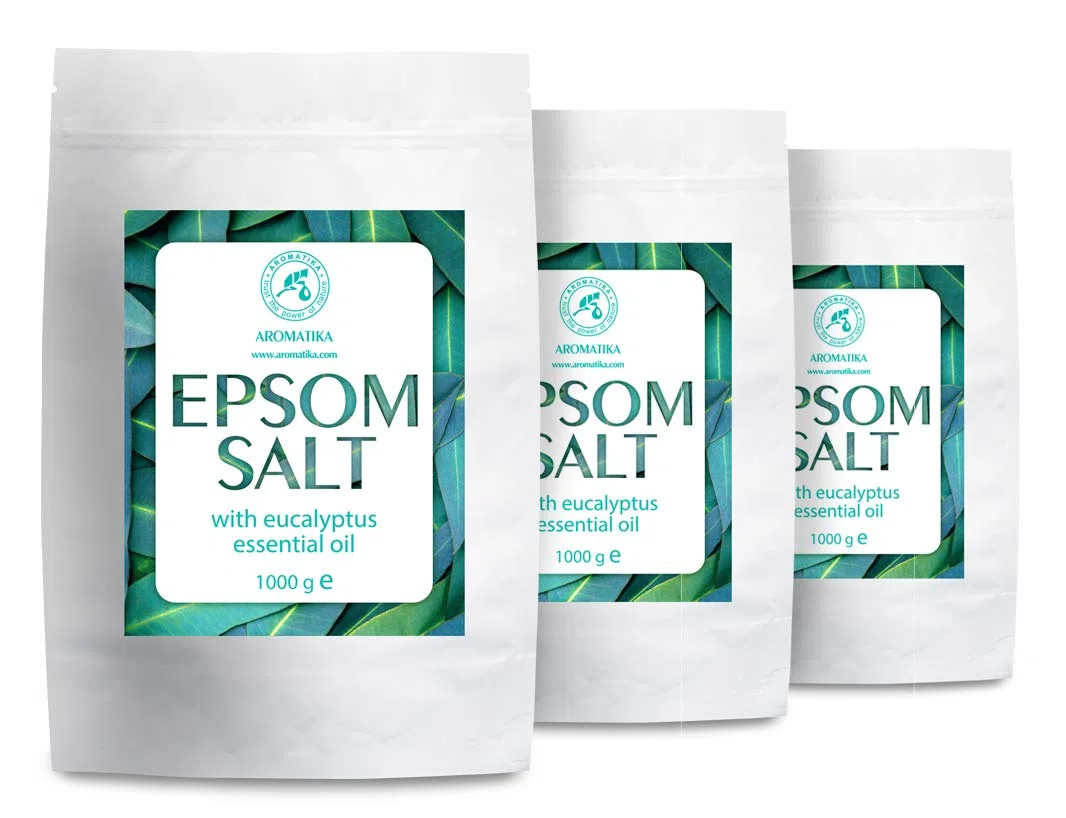 Sal Inglesa de Baño con Aceite Esencial de Eucalipto 3kg - Cristales de Sulfato de Magnesio para Aliviar el Dolor Muscular - Cuidado de la Piel - Relajación Muscular - Buen Sueño