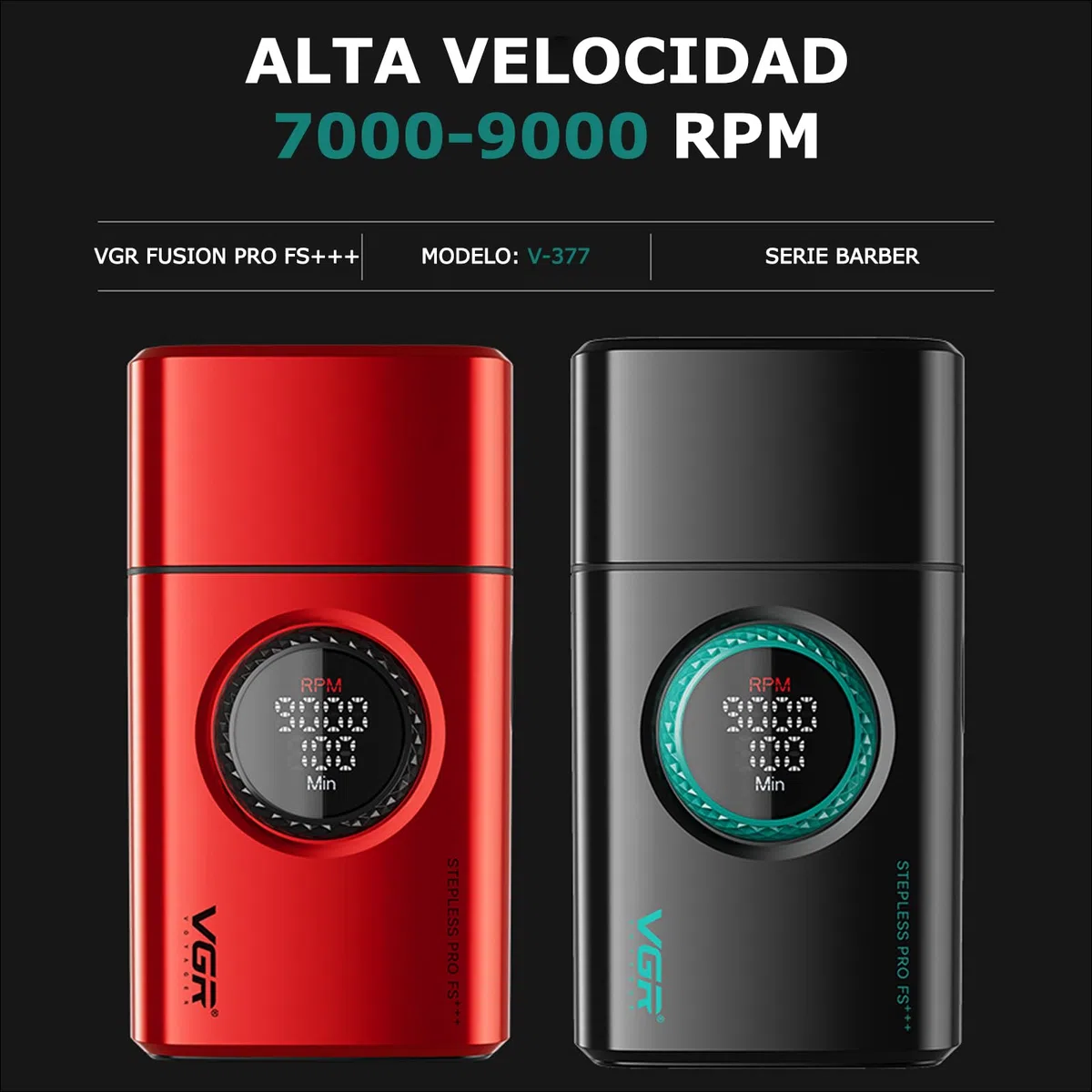 VGR 377 Afeitadora de Aluminio para Hombres, Maquinilla de Afeitar Eléctrica para Afeitarse la Cara con Doble Lámina, 21 Velocidades y 9000 RPM, con Motor de 21 Velocidades, Pantalla LED