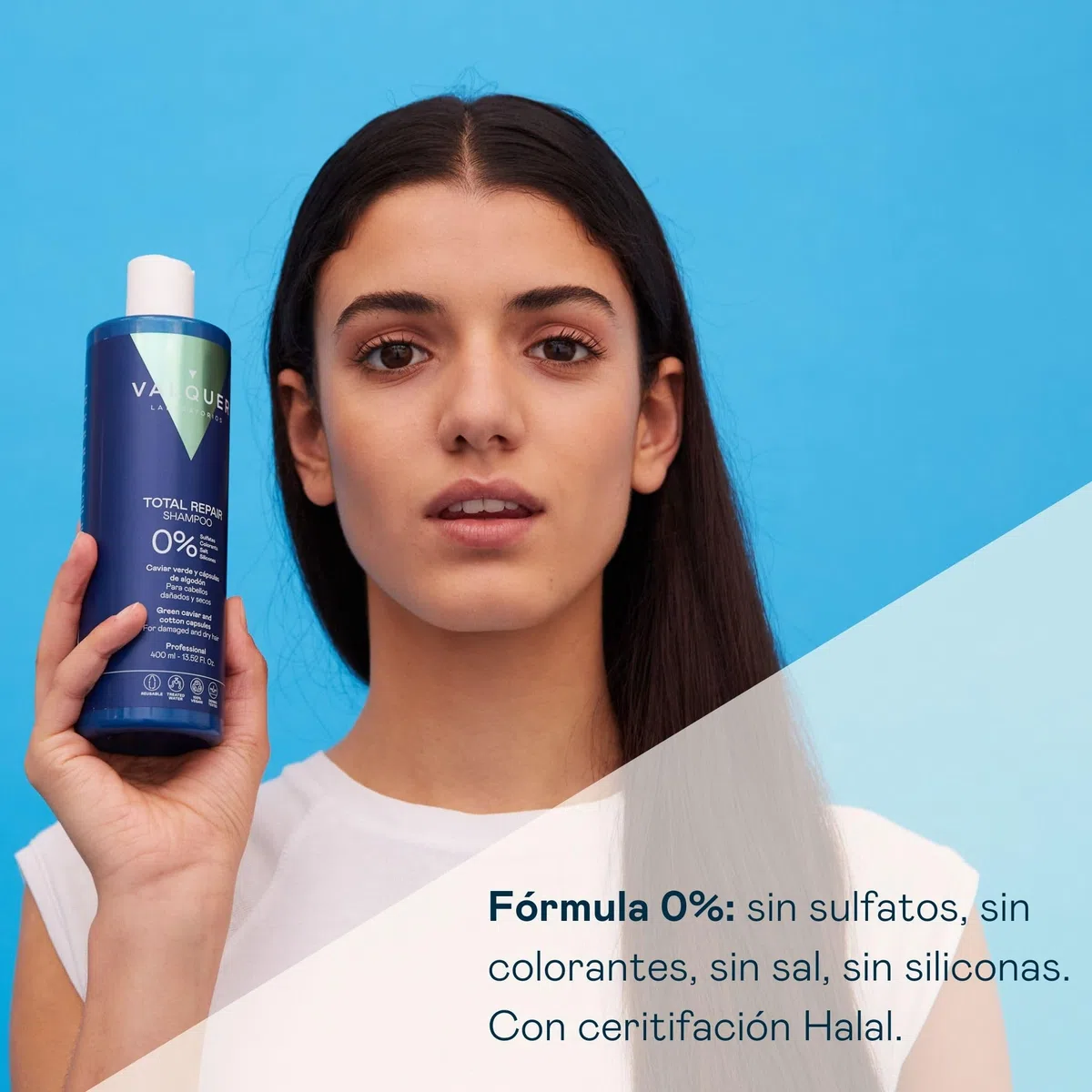 VALQUER Pack Total Repair Champú y Mascarilla Zero | Repara, Nutre e Hidrata el Cabello Dañado y Seco | Con Caviar Verde, Vitamina E y Cápsulas de Algodón | Vegano | 1 L + 975 ml
