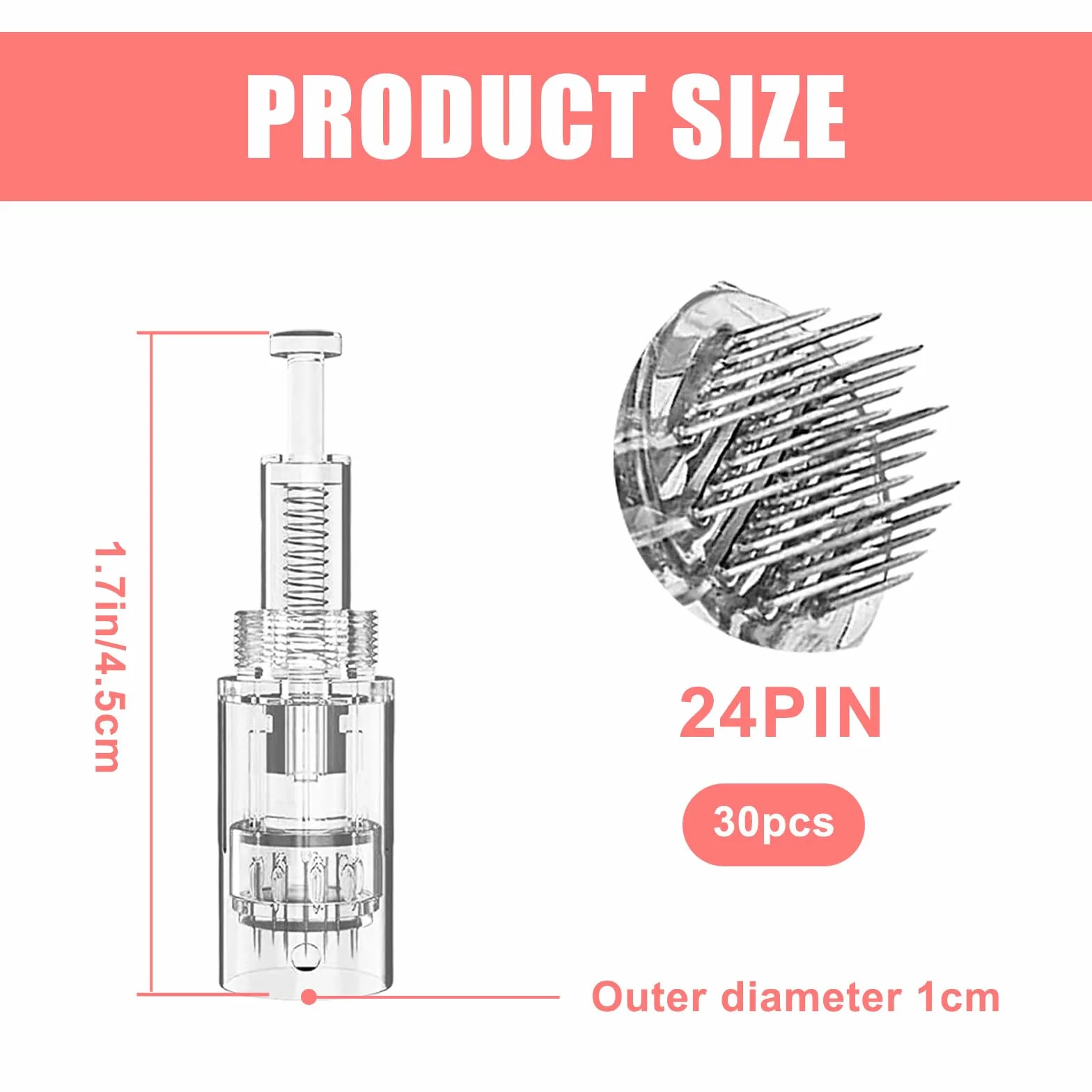 30 agujas de microneedling, repuesto Derma Pen, 24 pines, Micro Nano Agujas, cartuchos de repuesto para microagujas, cartuchos de repuesto para microagujas Dermapen Microneedling dispositivo Agujas de