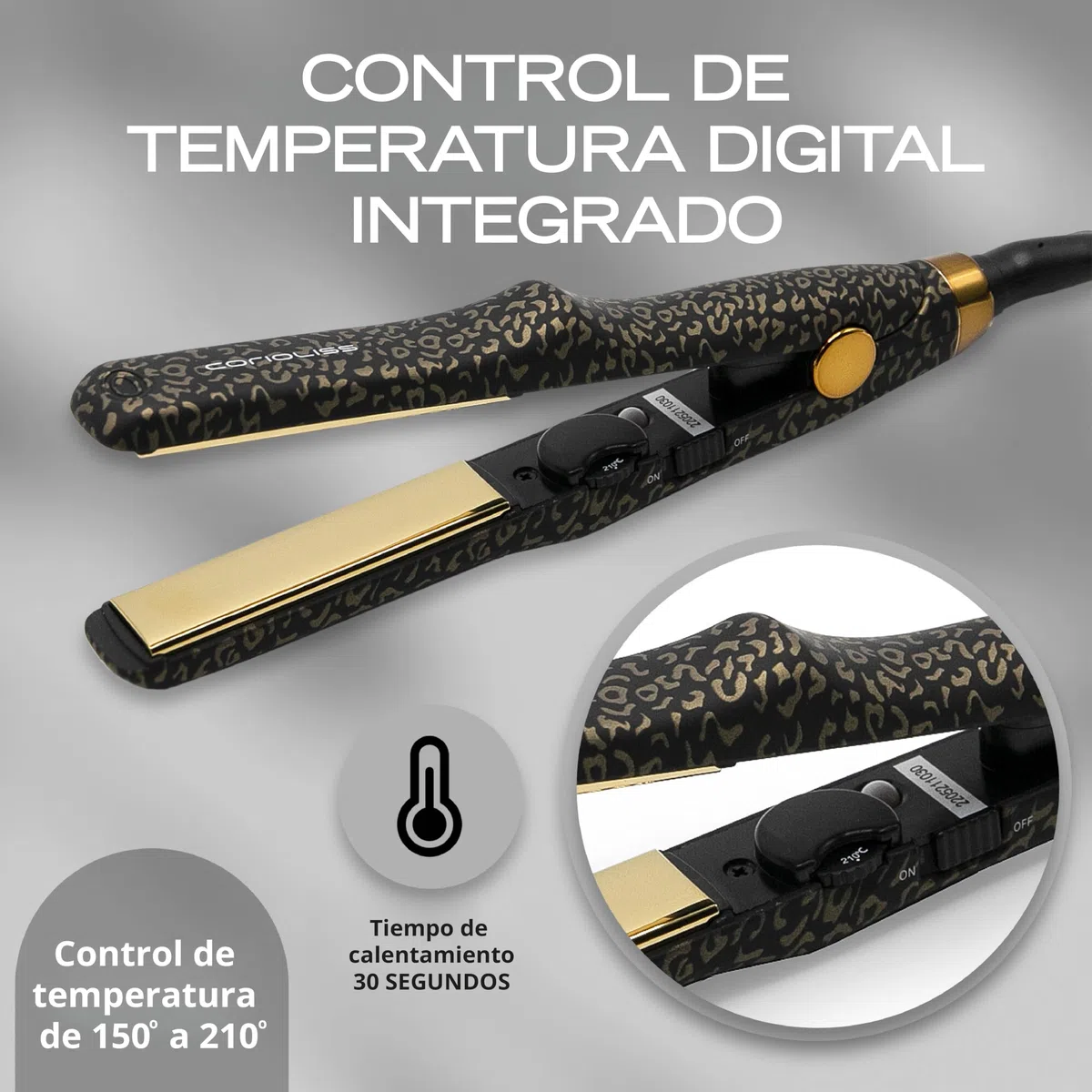 Corioliss C Trip Mini Plancha Pelo Viaje | Placas de Titanio | Pelo Corto | Control de temperatura 150º-200º Leopard Gold