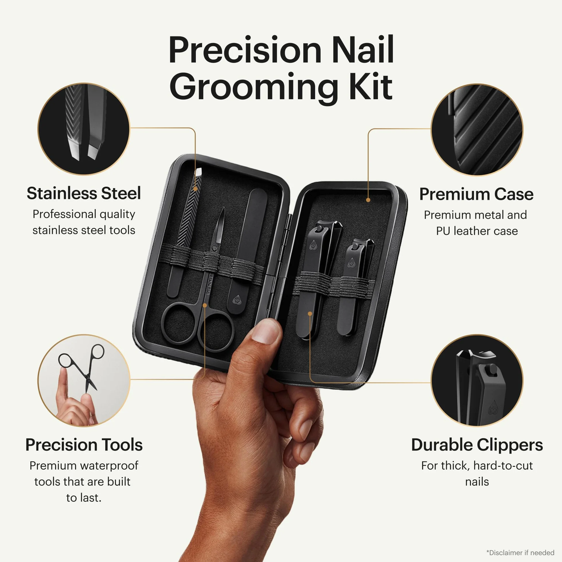 MANSCAPED® Shears 3.0, juego de manicura de acero inoxidable para hombres de 5 piezas con cortaúñas de manos y pies, lima de uñas, pinzas de punta inclinada, tijeras para cutículas y estuche de viaje